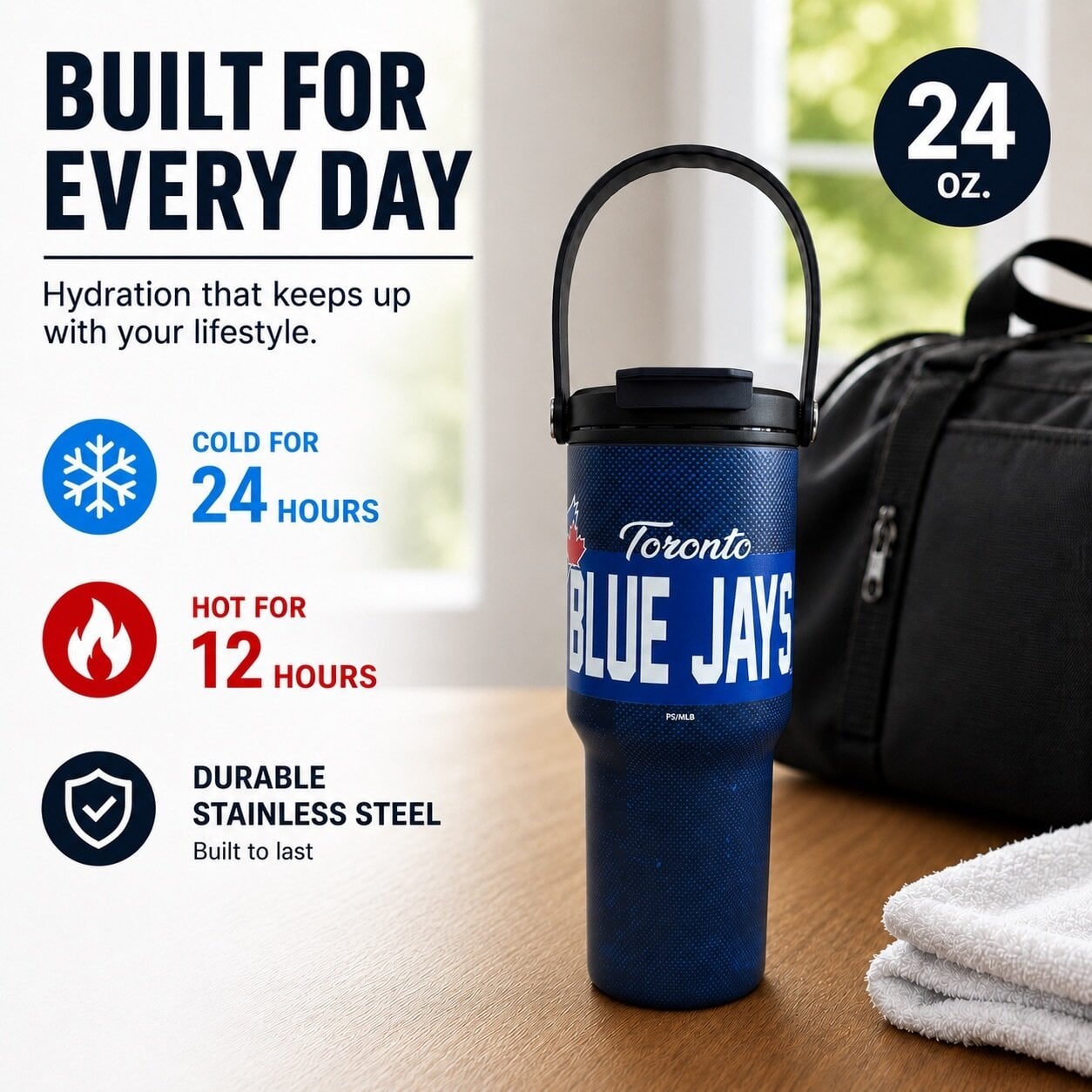 Pegasus Toronto Blue Jays 24oz. Speckled Gradient Stainless Steel Dual Top Water Bottle