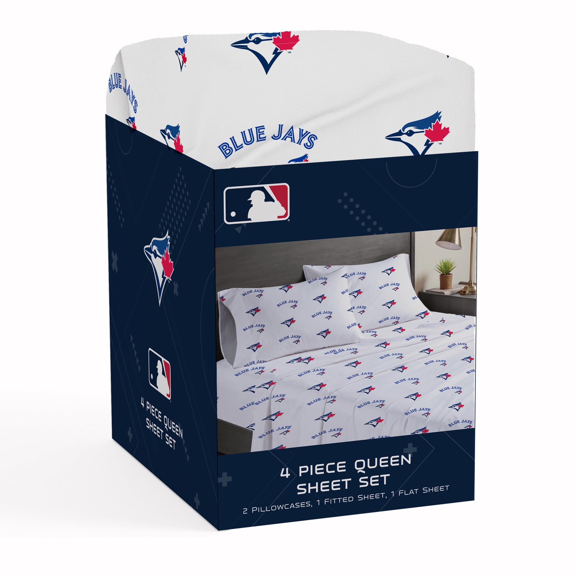 Ensemble de draps quatre pièces Pegasus Toronto Blue Jays pour lit queen