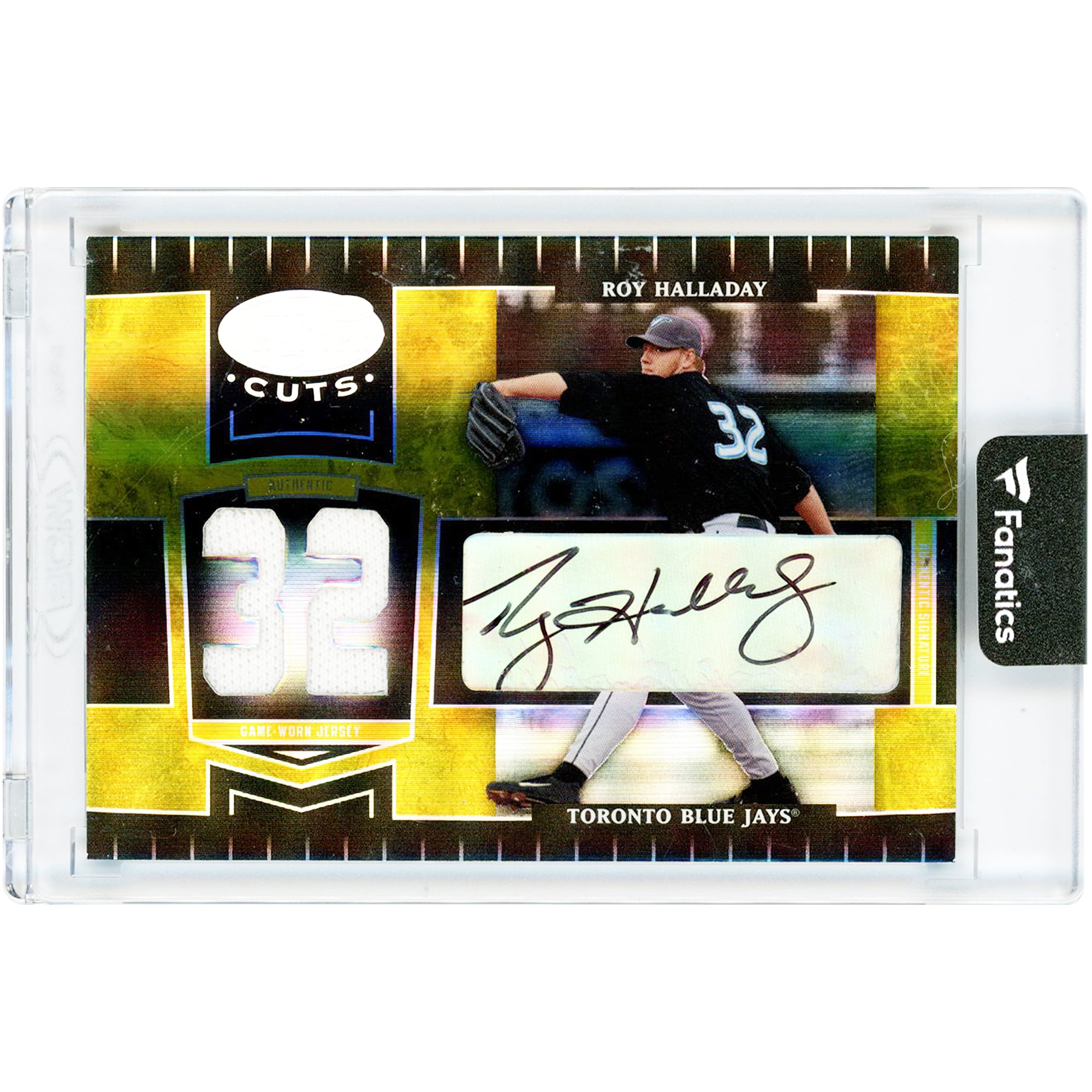 Roy Halladay Toronto Blue Jays Autographed 2004 Donruss Leaf Certified Cuts Game Used Jersey Relics #195 #20/32 Card