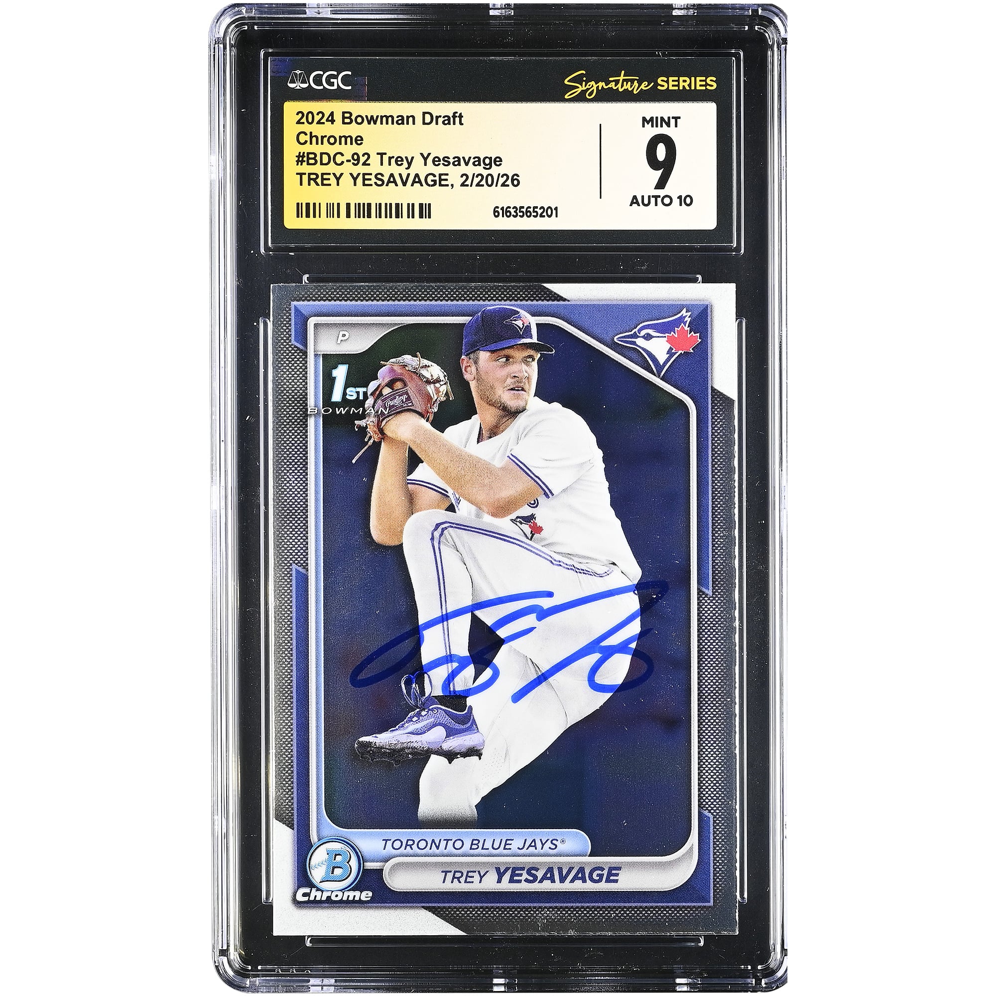Trey Yesavage Toronto Blue Jays Autographed 2024 Bowman Draft Chrome #BDC-92 CGC Authenticated /10 Card