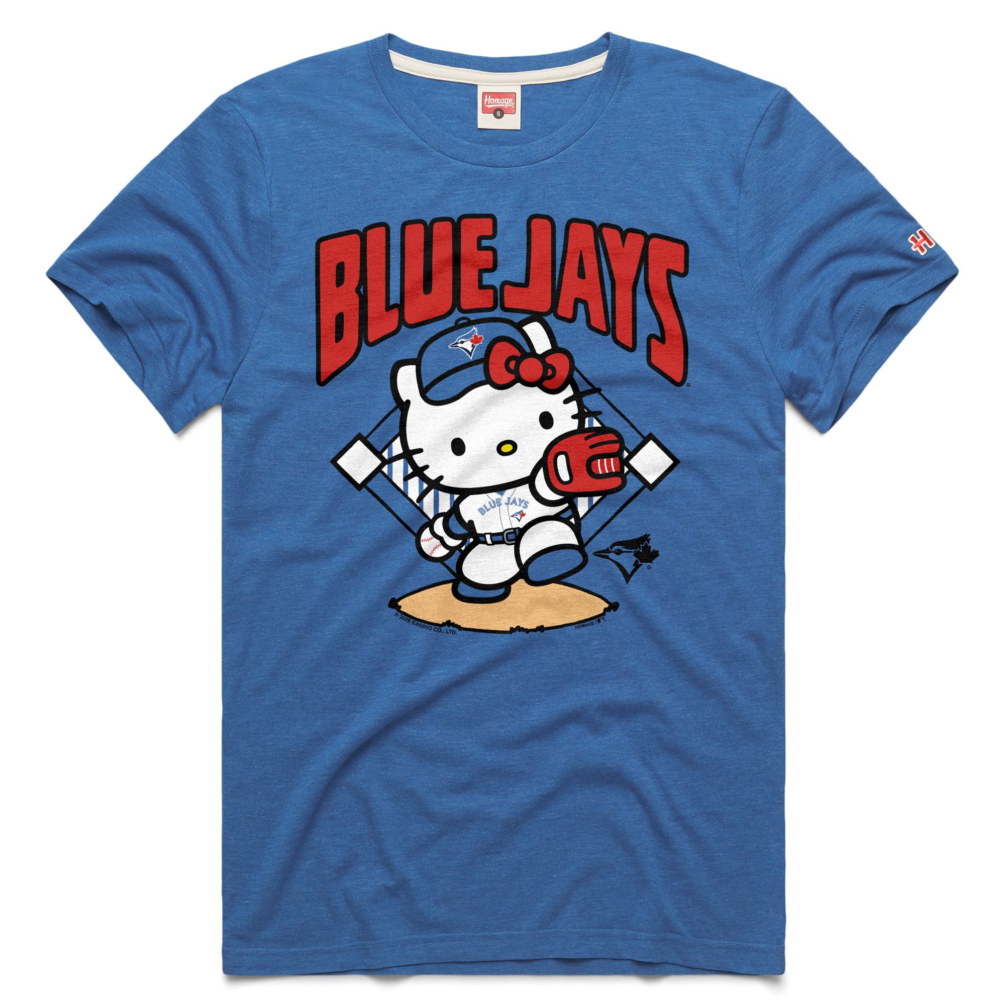 T-shirt unisexe Hommage aux Blue Jays de Toronto et Hello Kitty en mélange trois matières