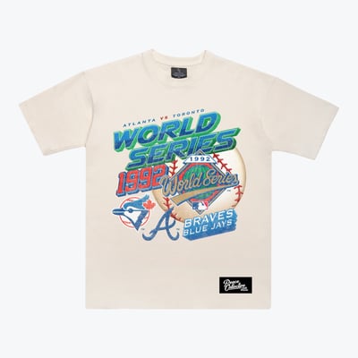 T-shirt unisexe épais Toronto Blue Jays Peace Collective Série mondiale 1992 - Crème