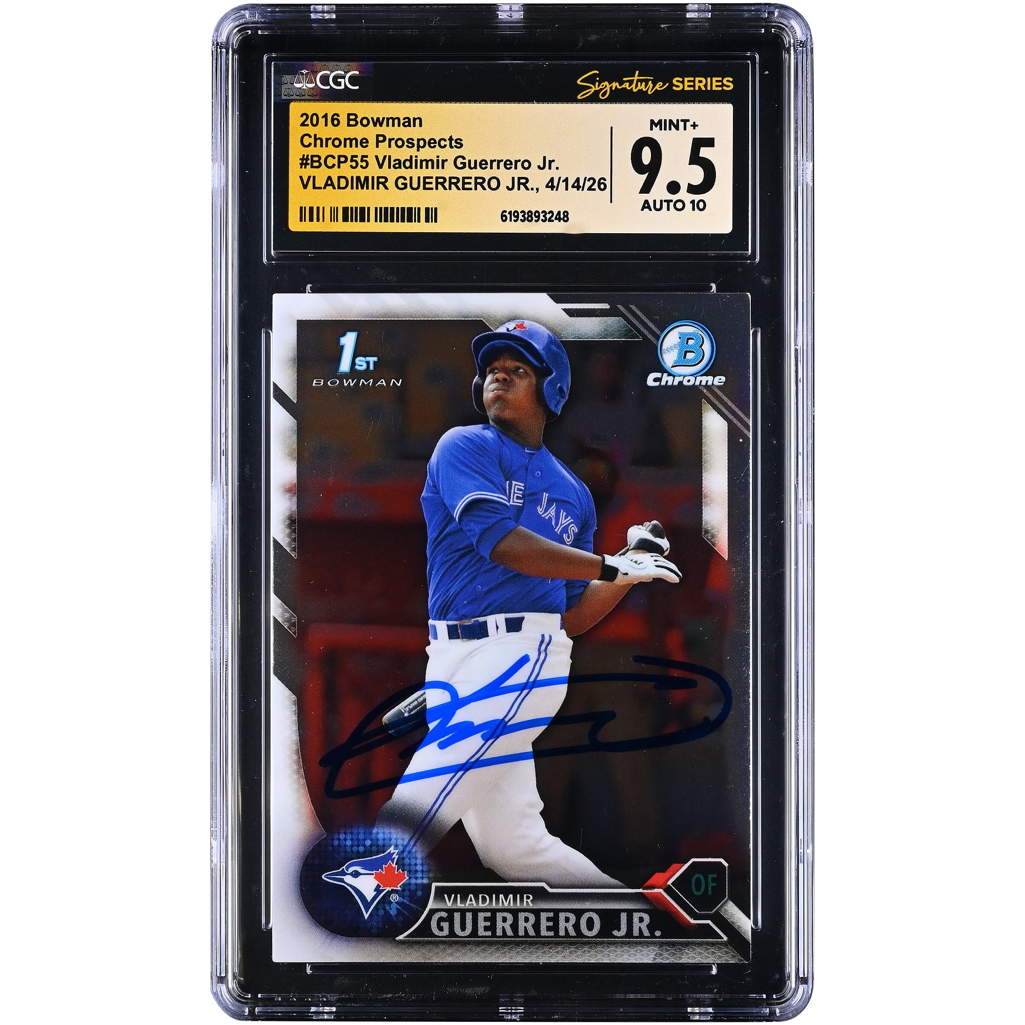 Vladimir Guerrero Jr. Toronto Blue Jays Autographed 2016 Bowman Chrome Prospects #BCP55 CGC Fanatics Witnessed Authenticated 9.5/10 Card