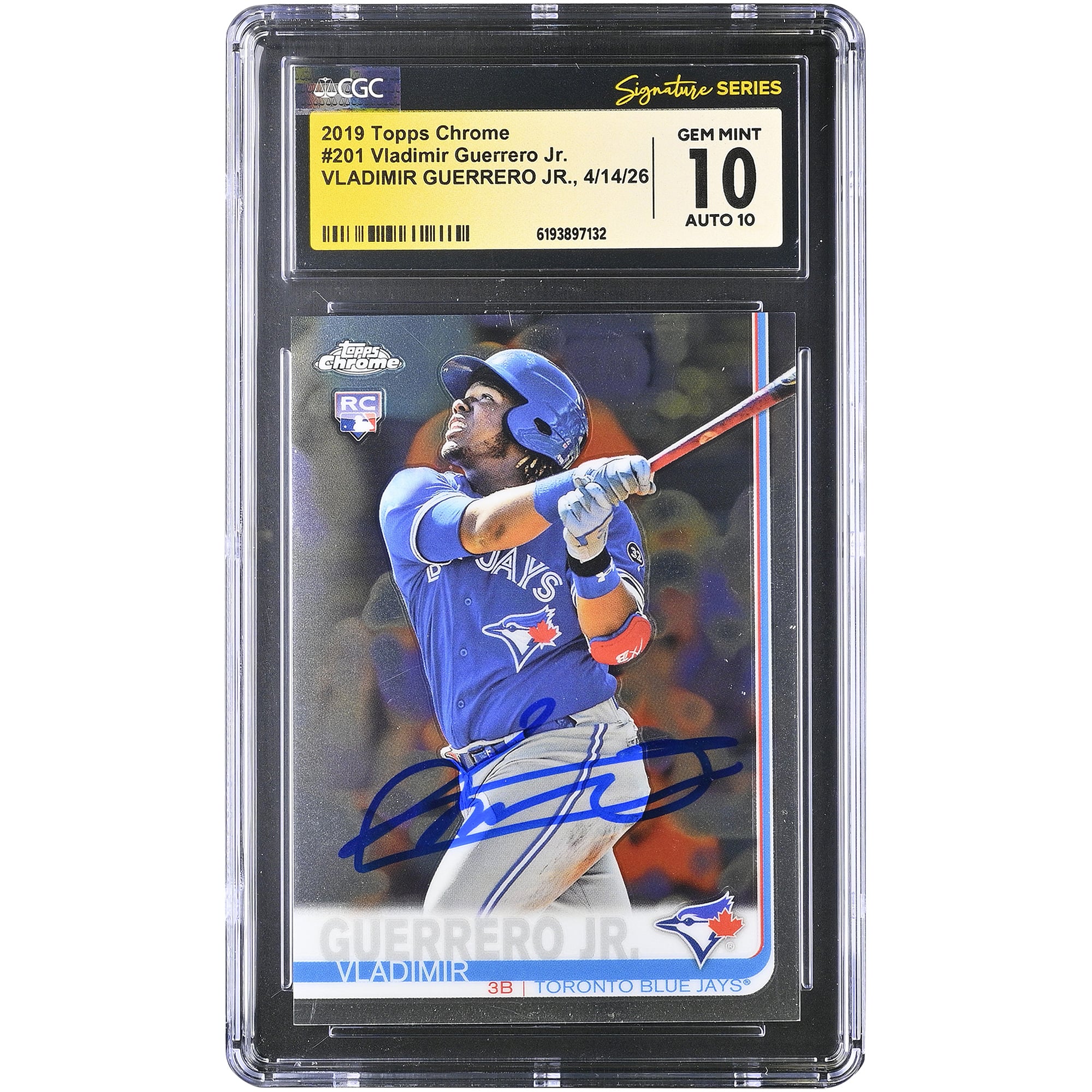 Carte de recrue autographiée de Vladimir Guerrero Jr. (Blue Jays de Toronto), Topps Chrome 2019 n° 201