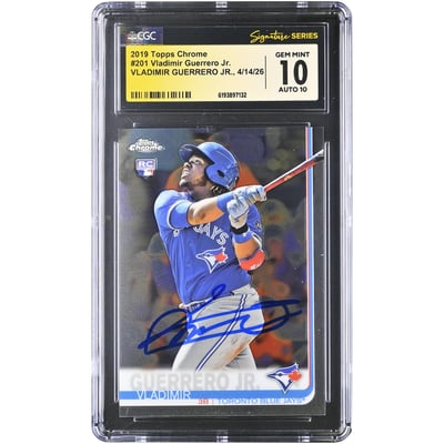 Vladimir Guerrero Jr. Toronto Blue Jays Autographed 2019 Topps Chrome #201 CGC Fanatics Witnessed Authenticated 10/10 Rookie Card