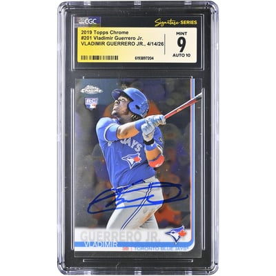 Vladimir Guerrero Jr. Toronto Blue Jays Autographed 2019 Topps Chrome #201 CGC Fanatics Witnessed Authenticated 9/10 Rookie Card