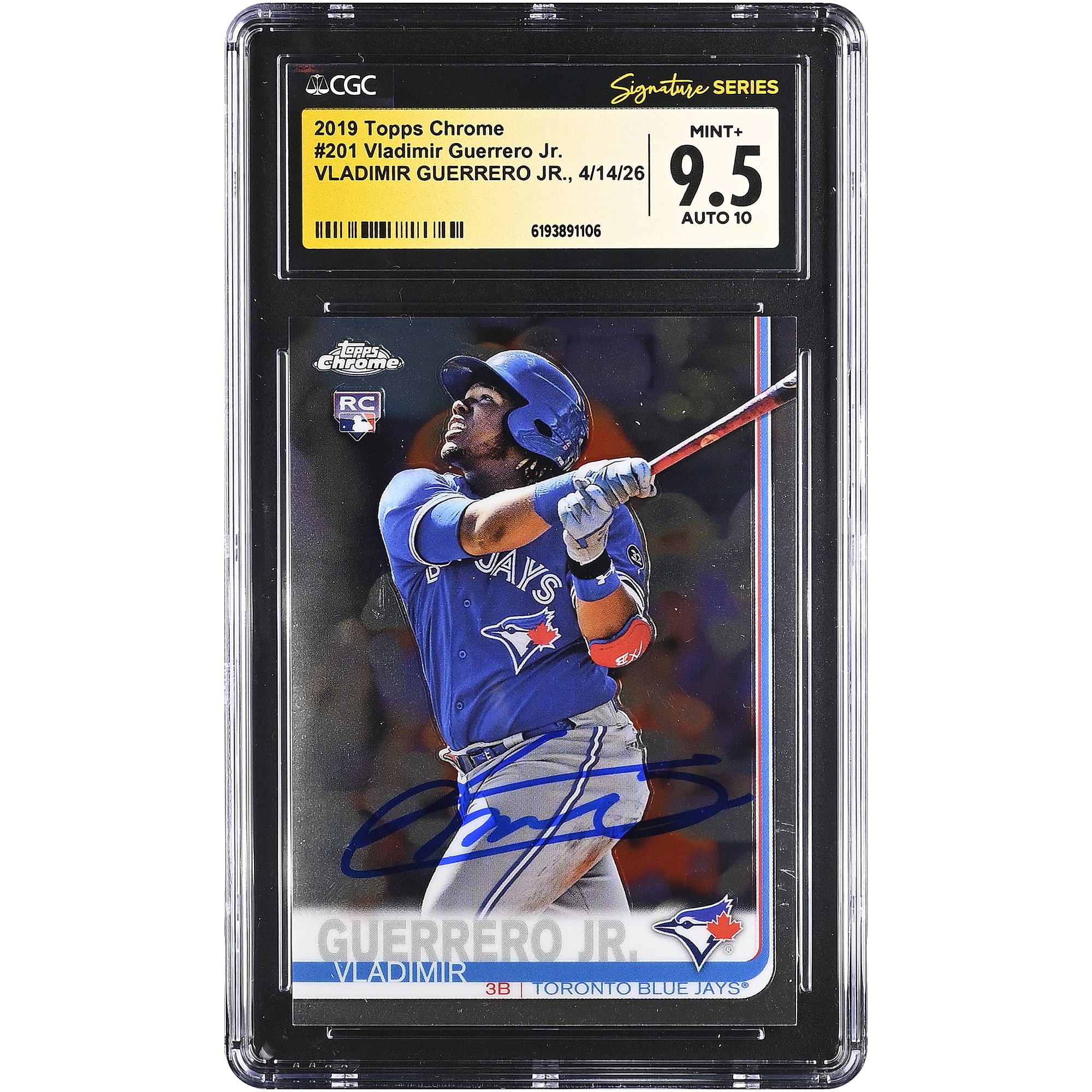 Vladimir Guerrero Jr. Toronto Blue Jays Autographed 2019 Topps Chrome #201 CGC Fanatics Witnessed Authenticated /10 Rookie Card