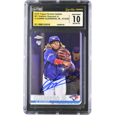 Vladimir Guerrero Jr. Toronto Blue Jays Autographed 2019 Topps Chrome Update #21 CGC Fanatics Witnessed Authenticated 10/10 Rookie Card