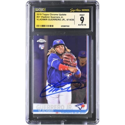 Vladimir Guerrero Jr. Toronto Blue Jays Autographed 2019 Topps Chrome Update #21 CGC Fanatics Witnessed Authenticated 9/10 Rookie Card