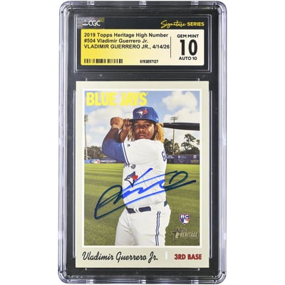 Vladimir Guerrero Jr. Toronto Blue Jays Autographed 2019 Topps Heritage High Number #504 CGC Fanatics Witnessed Authenticated 10/10 Rookie Card