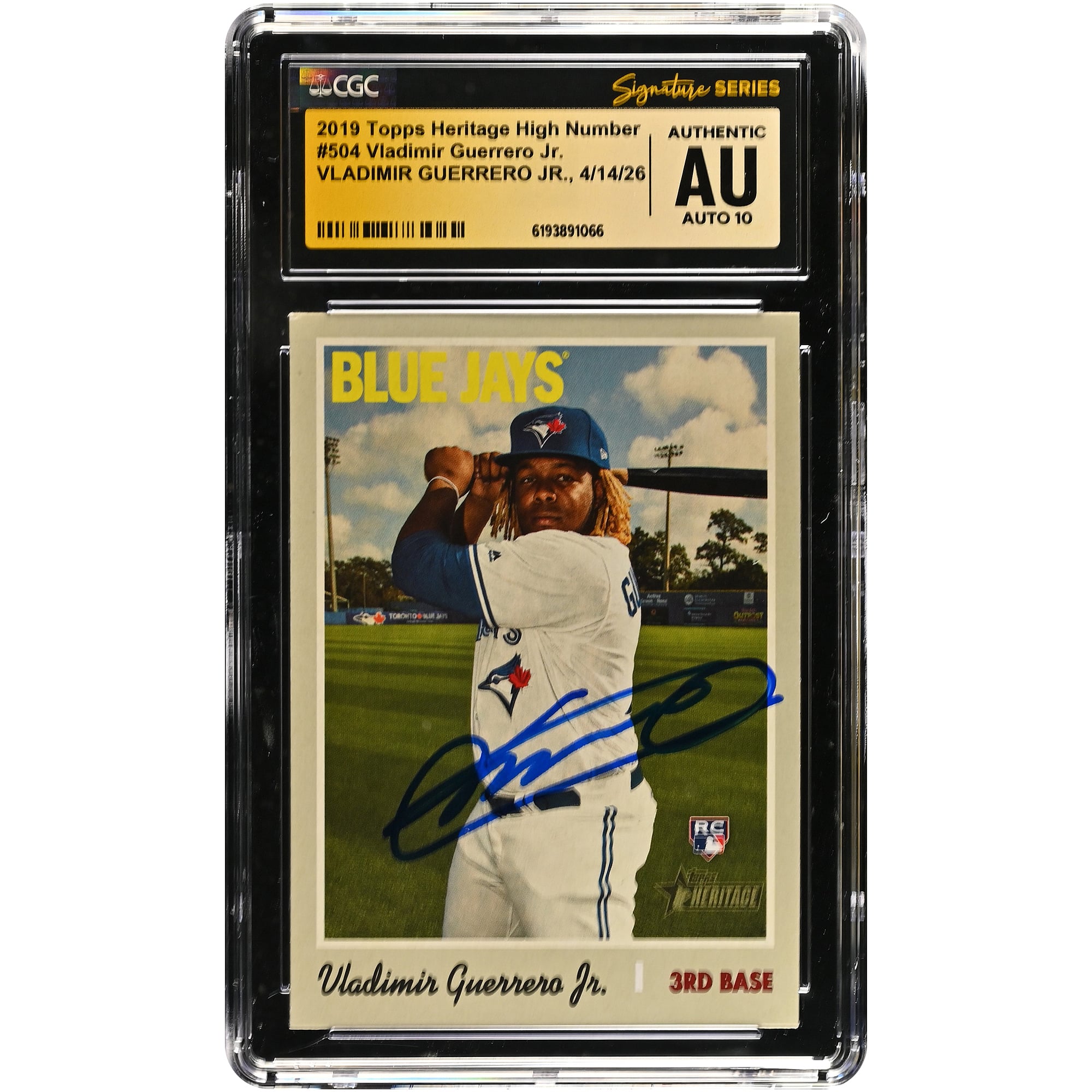 Vladimir Guerrero Jr. Toronto Blue Jays Autographed 2019 Topps Heritage High Number #504 CGC Fanatics Witnessed Authenticated AUTO 10 Rookie Card