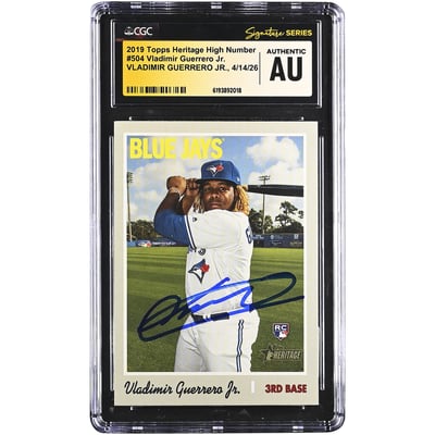 Vladimir Guerrero Jr. Toronto Blue Jays Autographed 2019 Topps Heritage High Number #504 CGC Fanatics Witnessed Authenticated Rookie Card