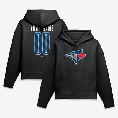Toronto Blue Jays Women's Metallic Mascot Personalized Name & Number Hoodie - Black