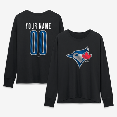 Toronto Blue Jays Women's Metallic Mascot Personalized Name & Number Long Sleeve T-Shirt - Black
