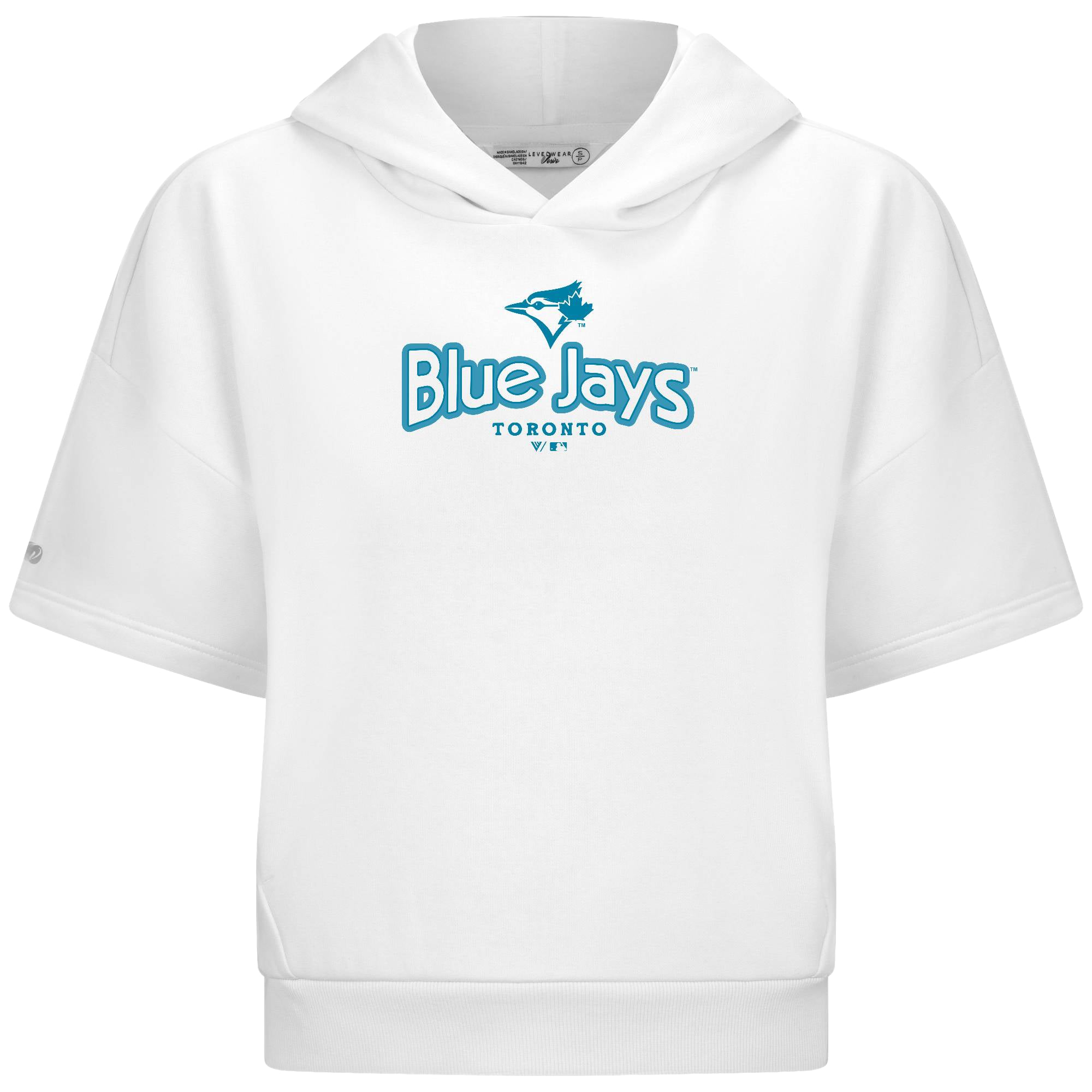 Sweat à capuche manches courtes Levelwear blanc pour femme, motif ambre des Blue Jays de Toronto