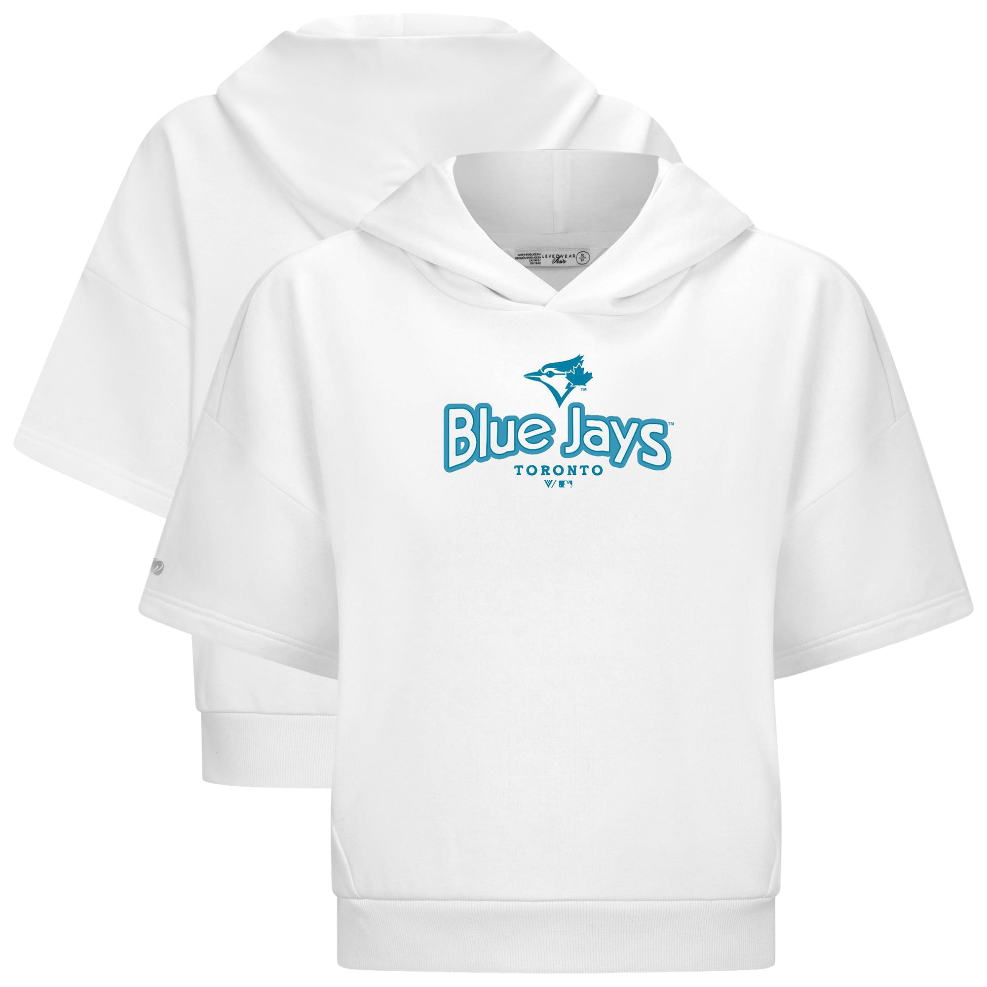 Sweat à capuche manches courtes Levelwear blanc pour femme, motif ambre des Blue Jays de Toronto