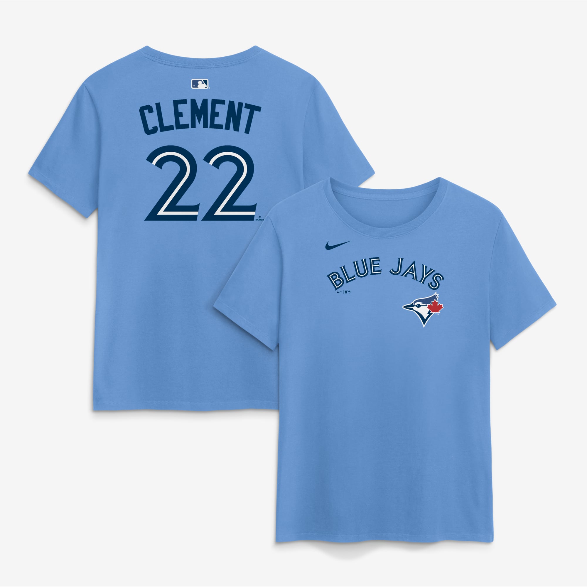 Women's Nike Ernie Clement Powder Blue Toronto Jays Name & Number T-Shirt