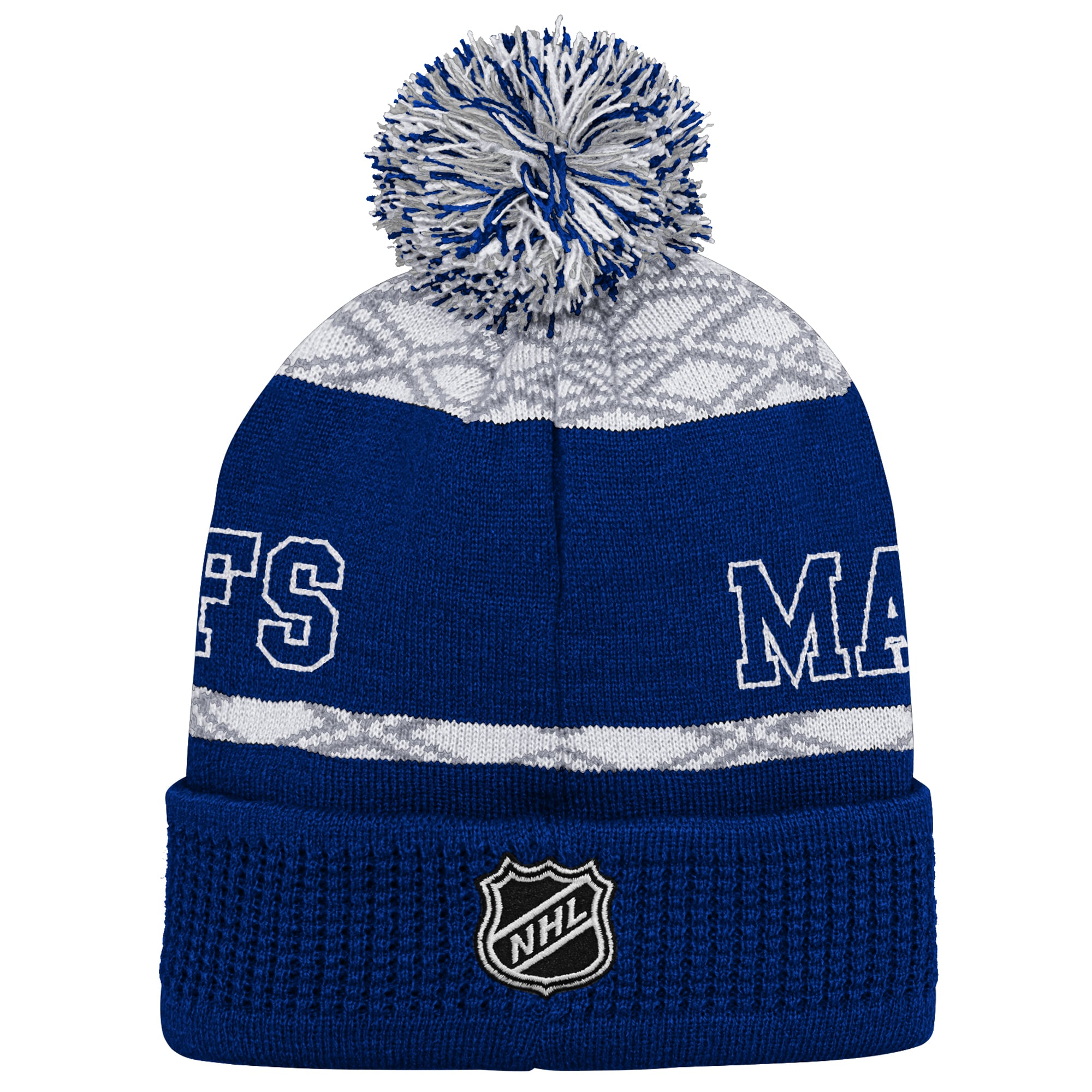 Bonnet tricoté à revers bleu des Maple Leafs de Toronto avec pompon