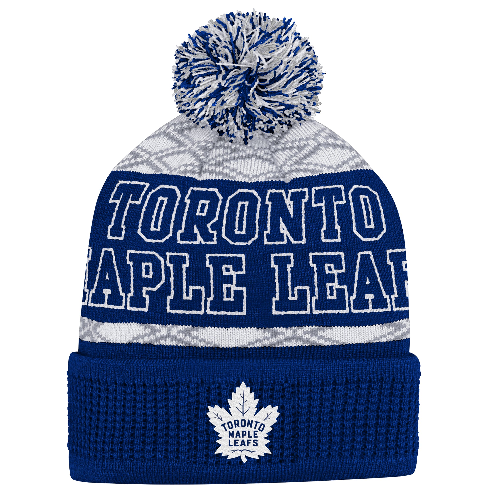 Bonnet tricoté à revers bleu des Maple Leafs de Toronto avec pompon