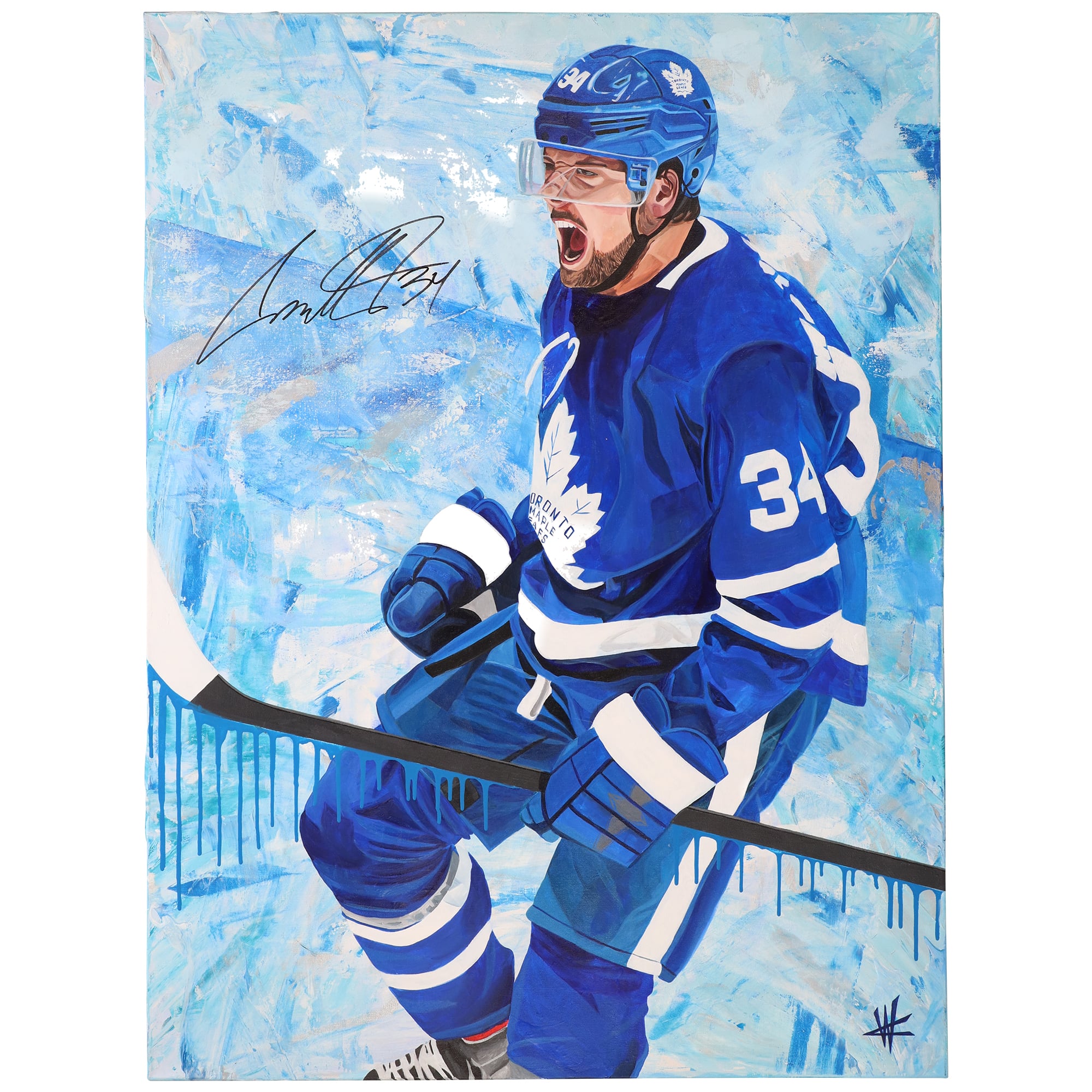 Auston Matthews Toronto Maple Leafs Autographed Stretched 36" x 48" Original Canvas Artwork - Art by Cortney Wall - #1 of Limited Edition 1