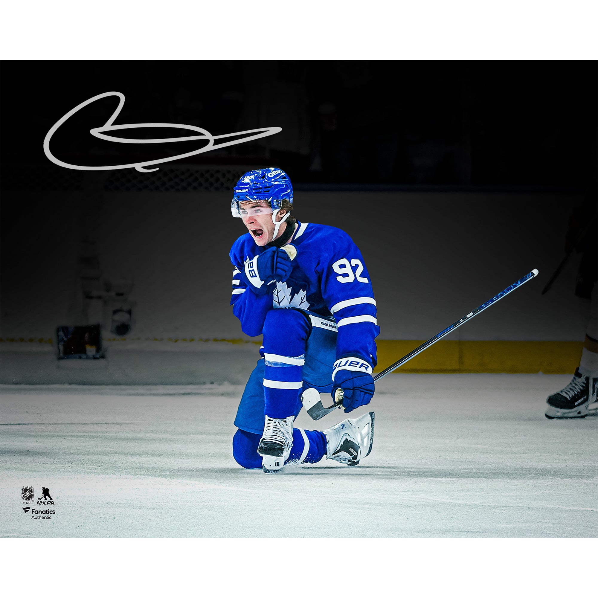 Photo autographiée de Gavin McKenna, des Maple Leafs de Toronto, célébrant son premier but en LNH (40,6 x 50,8 cm