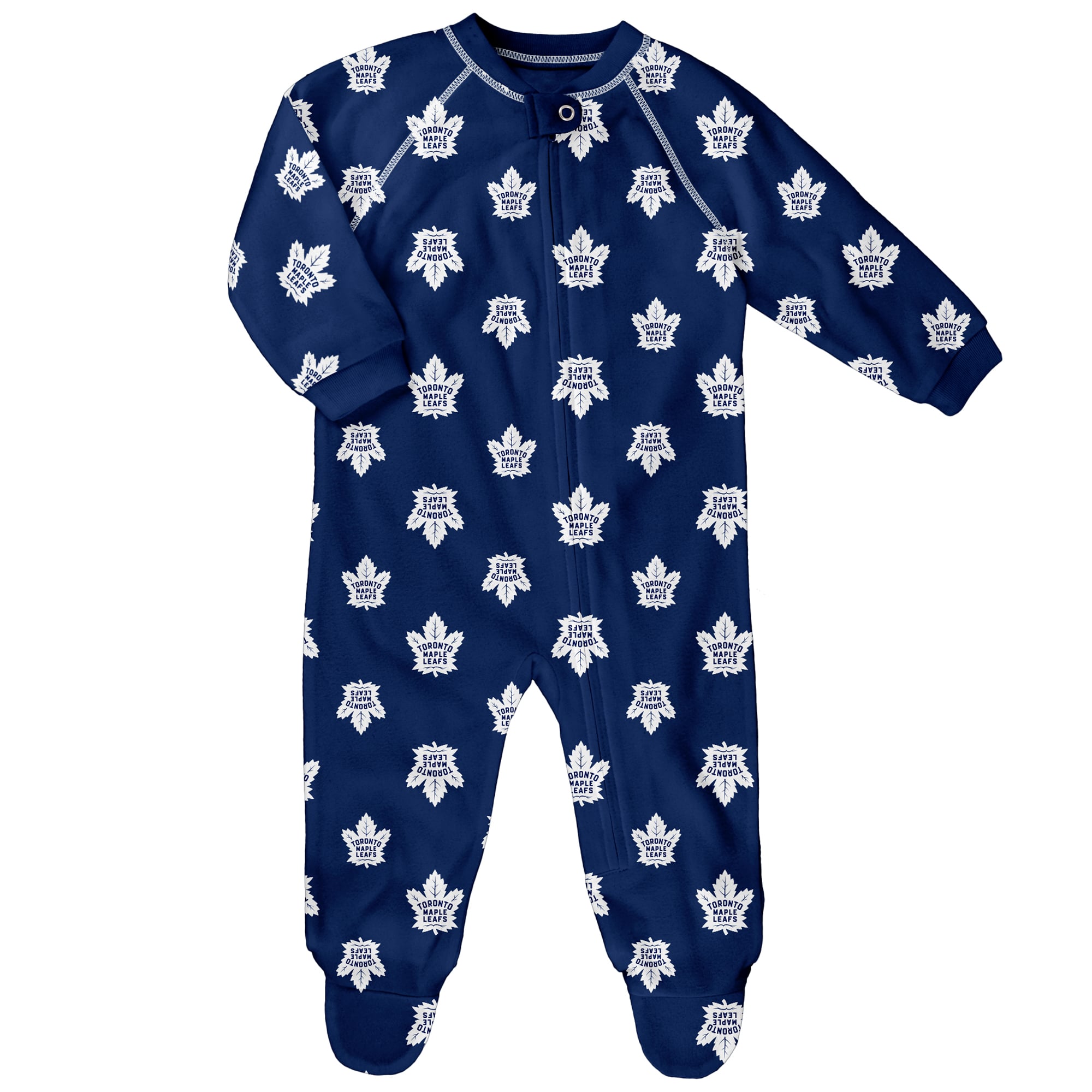 Pyjama raglan à fermeture éclair intégrale pour bébé Outerstuff bleu avec imprimé intégral des feuilles d'érable de Toronto