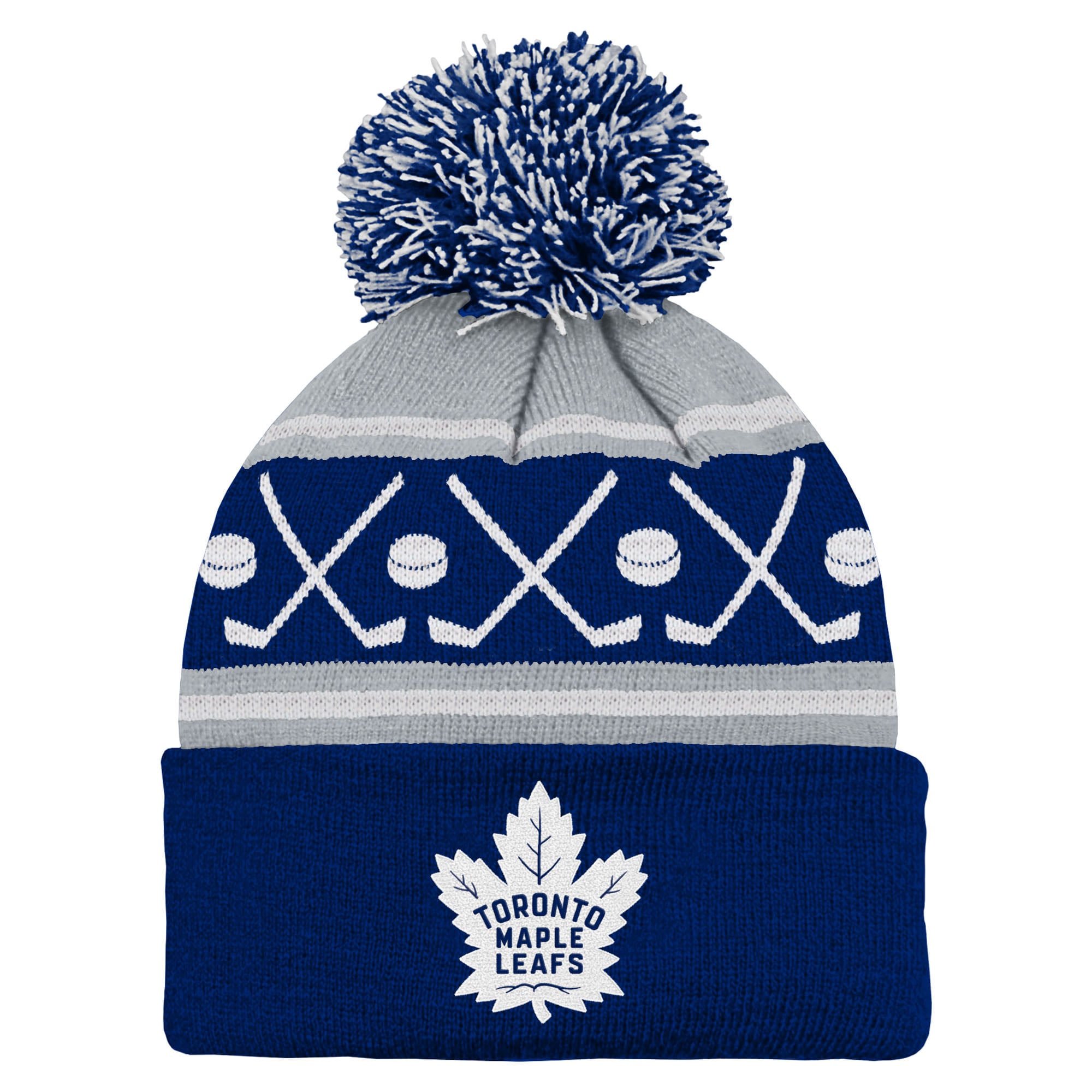 Bonnet en tricot bleu à revers et pompon pour bébé Outerstuff, motif Maple Leafs de Toronto Face-Off