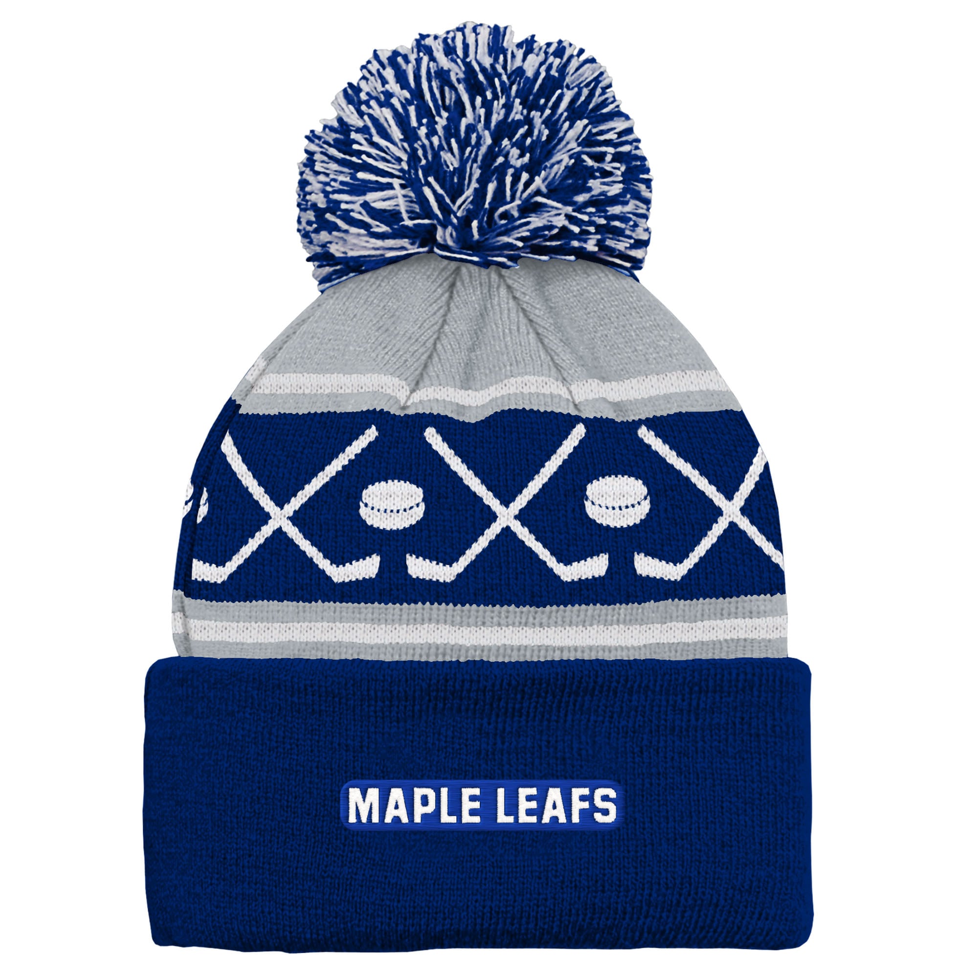 Bonnet en tricot bleu à revers et pompon pour bébé Outerstuff, motif Maple Leafs de Toronto Face-Off
