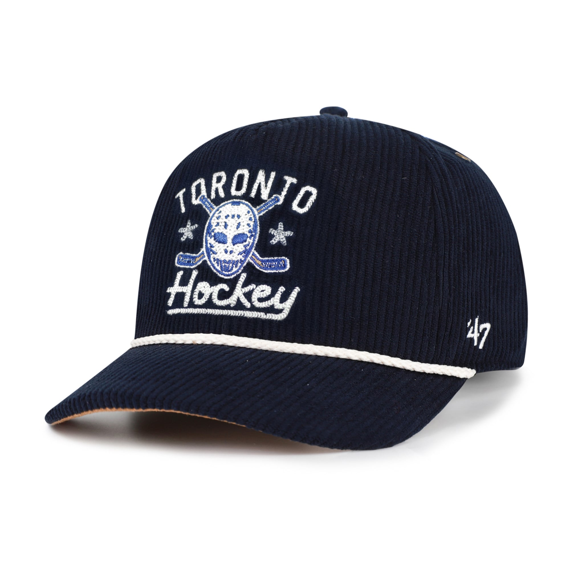 Casquette de hockey pour homme, modèle 47, bleu marine, Toronto Maple Leafs, en velours côtelé avec boucle ajustable.