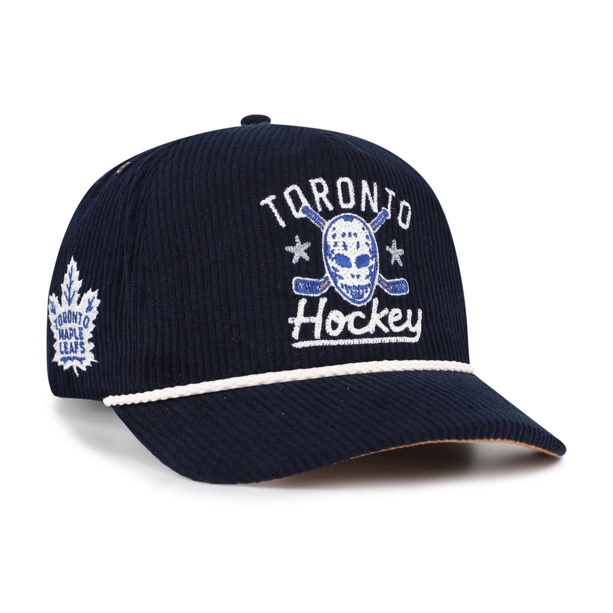 Casquette de hockey pour homme, modèle 47, bleu marine, Toronto Maple Leafs, en velours côtelé avec boucle ajustable.