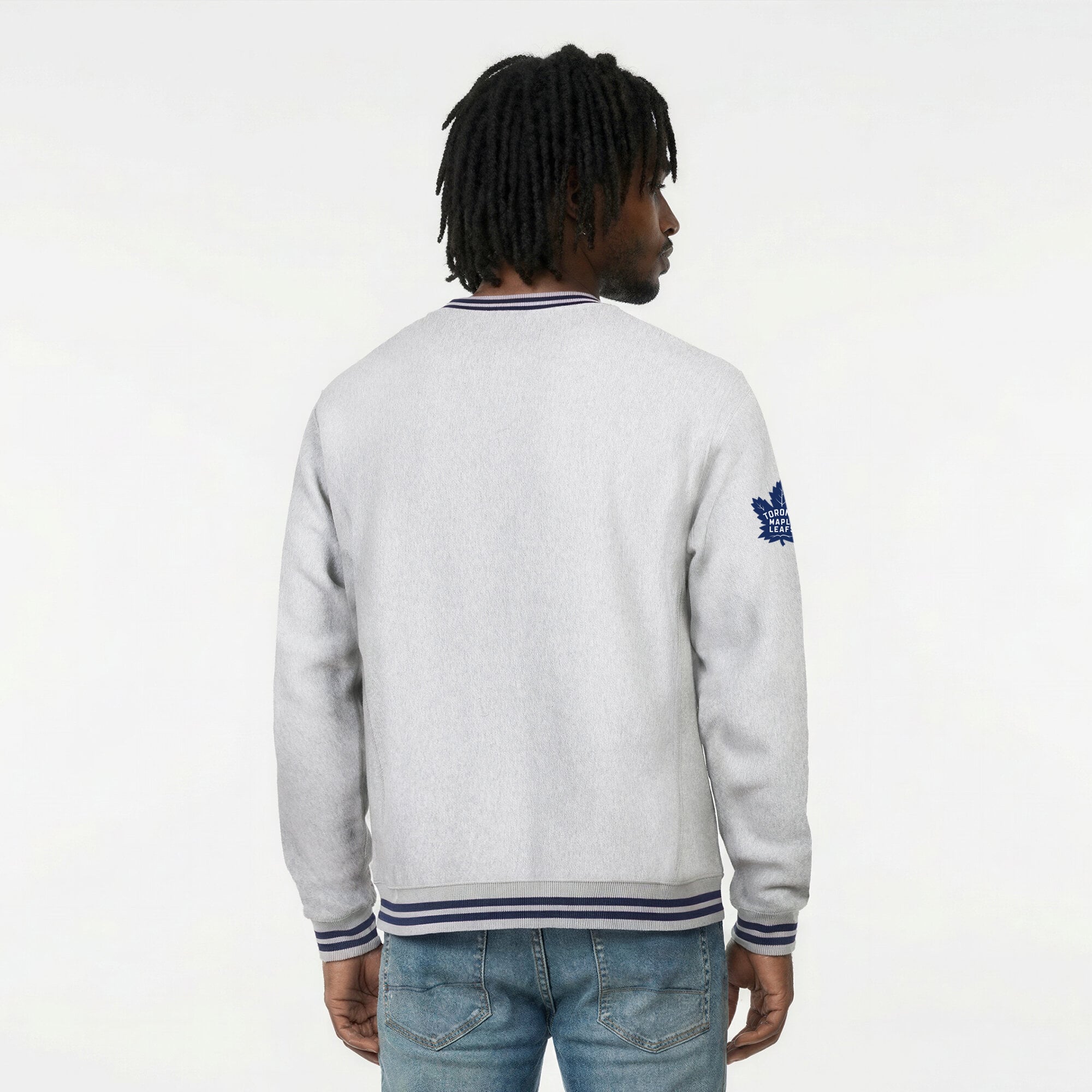 Men's Champion  Heather Gray/Blue Toronto Maple Leafs Reverse Weave Yarn Dye Sweatshirt