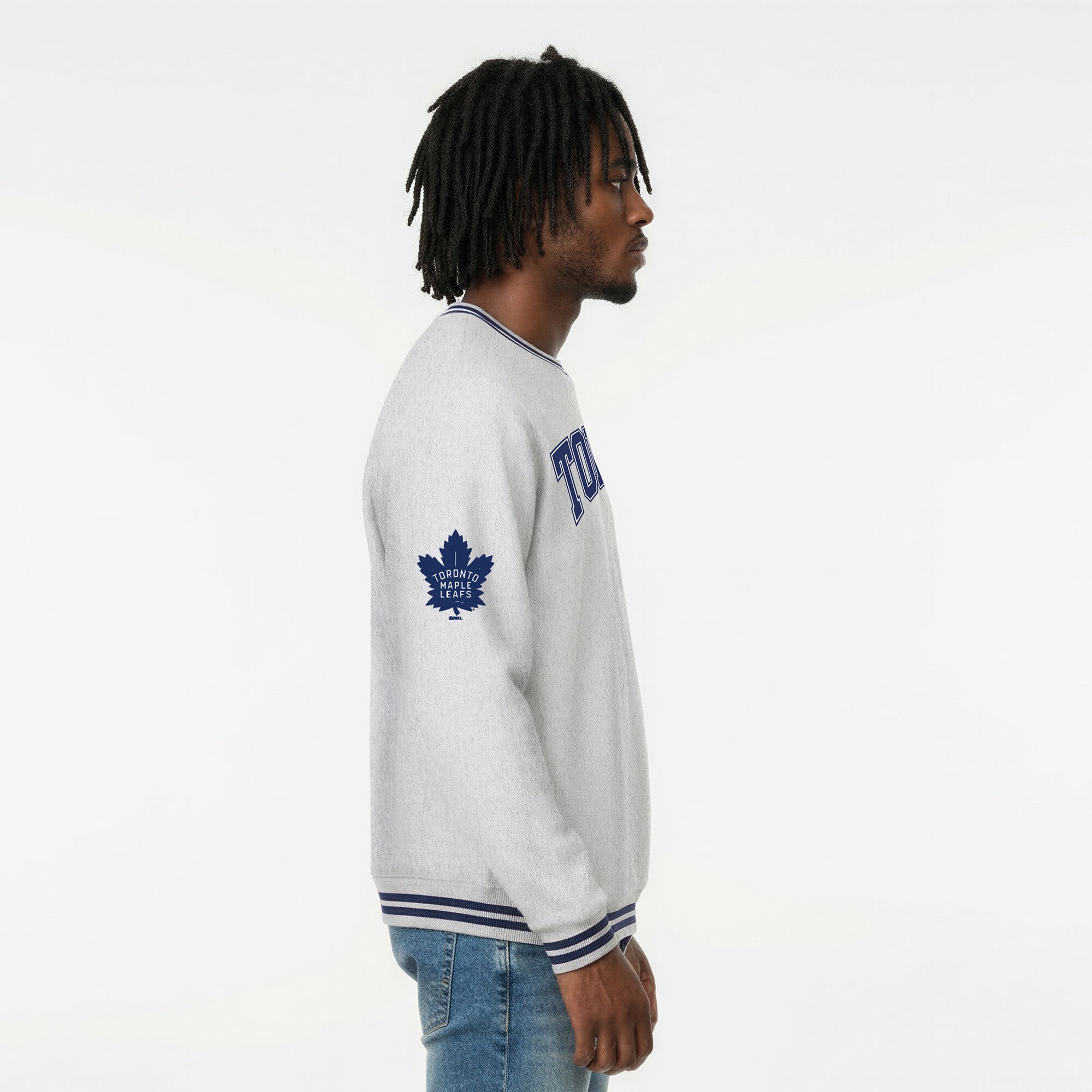 Men's Champion  Heather Gray/Blue Toronto Maple Leafs Reverse Weave Yarn Dye Sweatshirt
