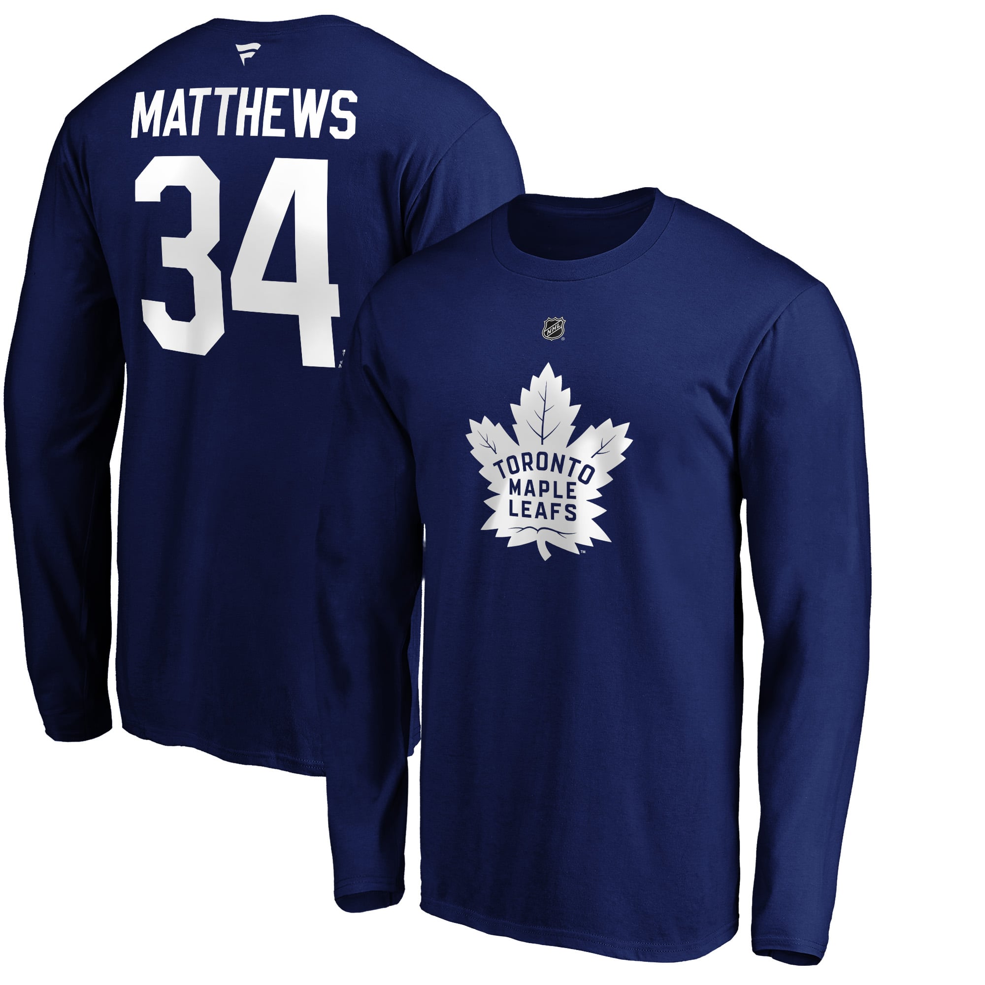 Men's Fanatics Auston Matthews Blue Toronto Maple Leafs Authentic Stack Name & Number - Long Sleeve T-Shirt