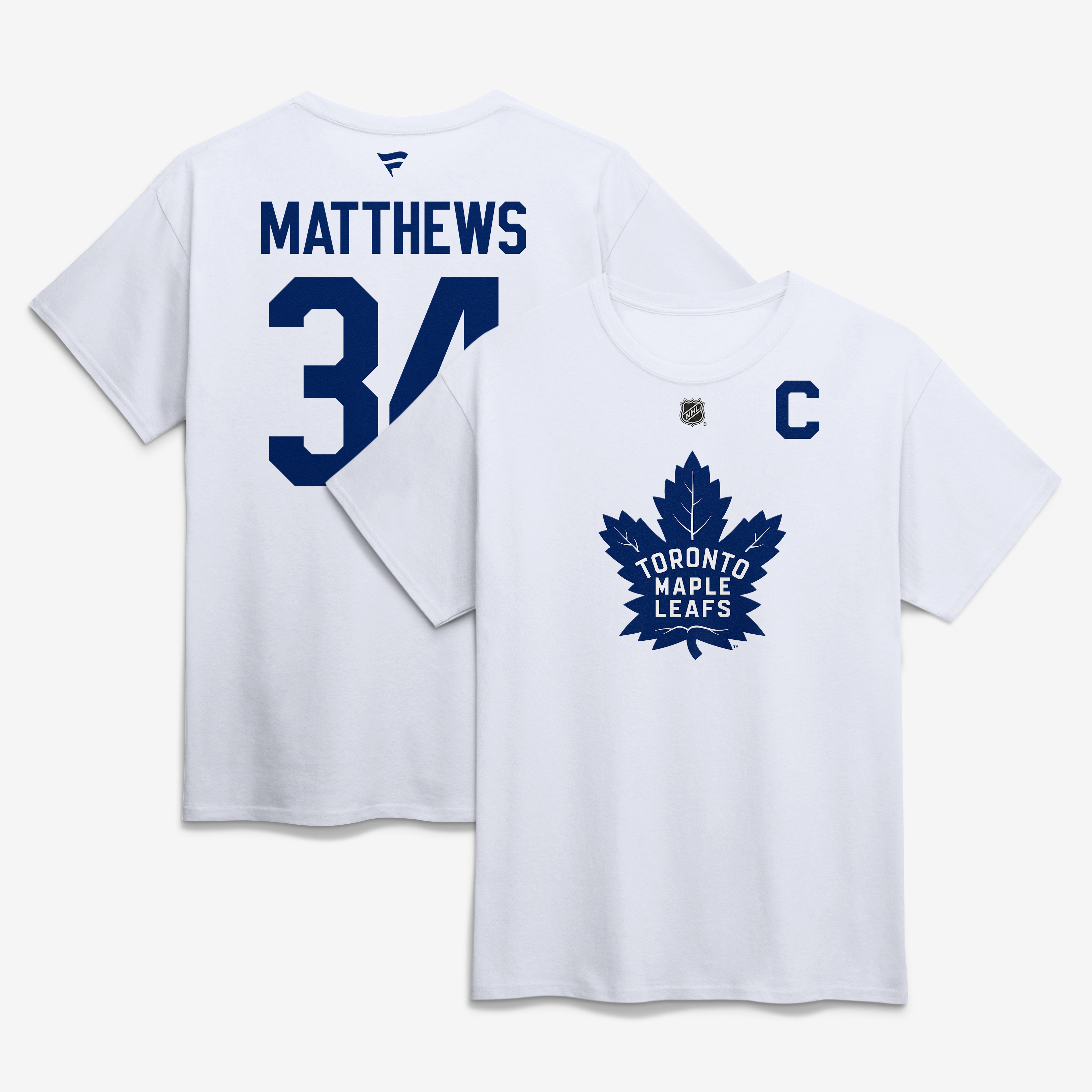 T-shirt Fanatics Auston Matthews blanc pour homme, authentique, avec nom et numéro Stack des Maple Leafs de Toronto