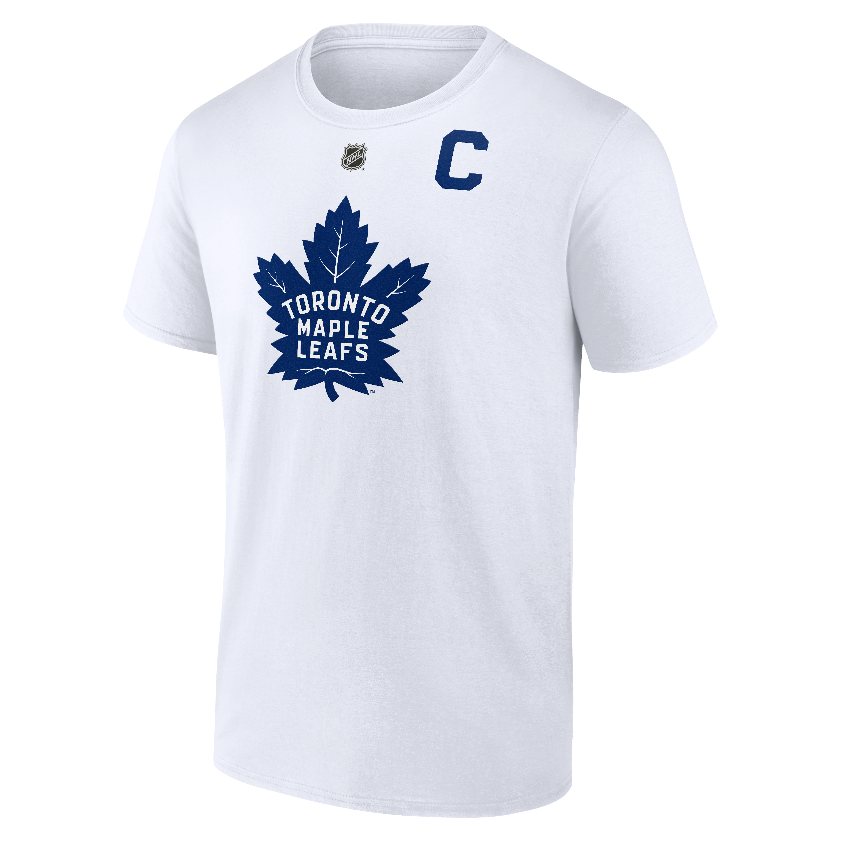T-shirt Fanatics Auston Matthews blanc pour homme, authentique, avec nom et numéro Stack des Maple Leafs de Toronto