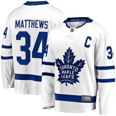Men's Toronto Maple Leafs Auston Matthews Fanatics White Away Captain's Patch Breakaway Jersey