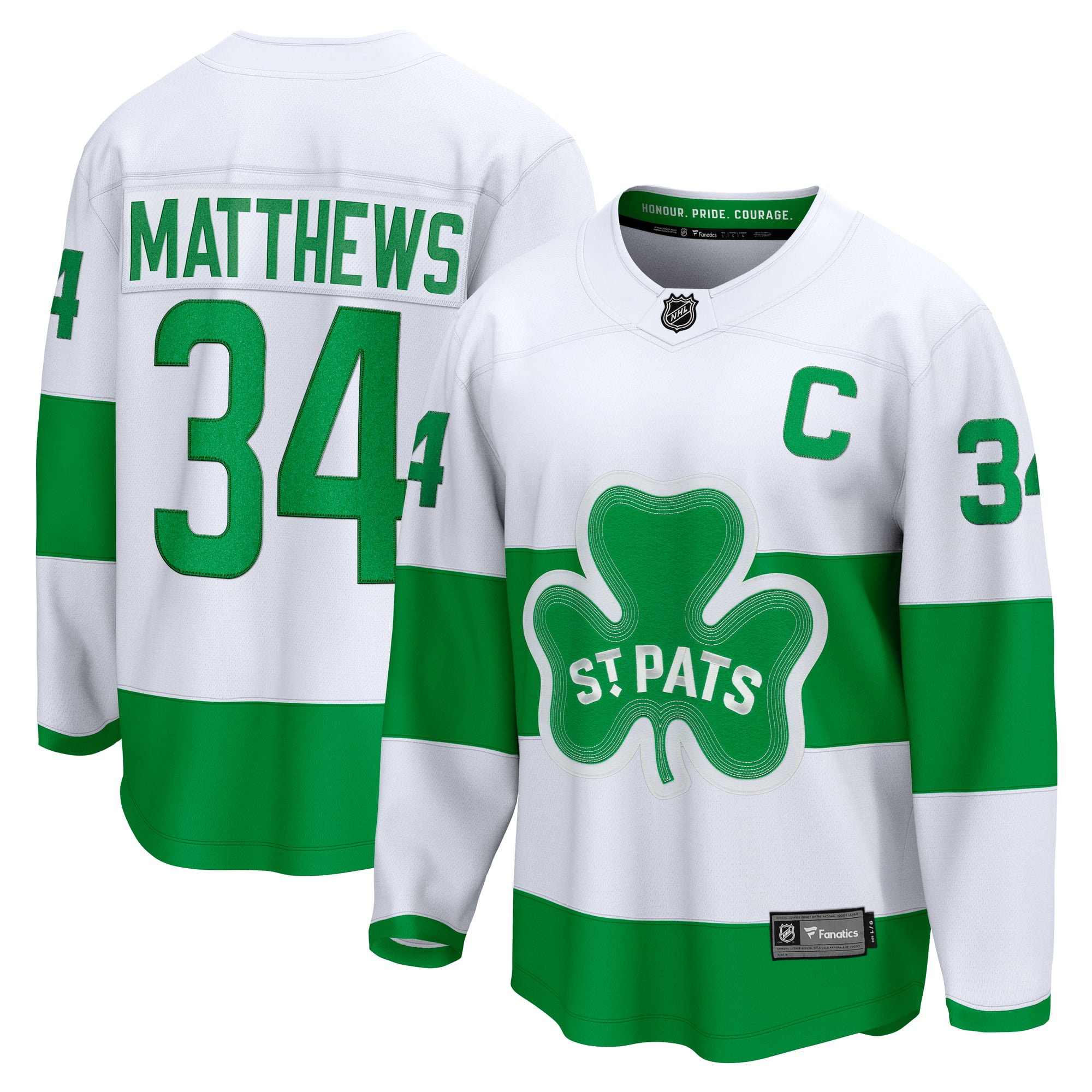 Men's Fanatics Auston Matthews White Toronto Maple Leafs St. Pats Captain Premier Breakaway Player Jersey