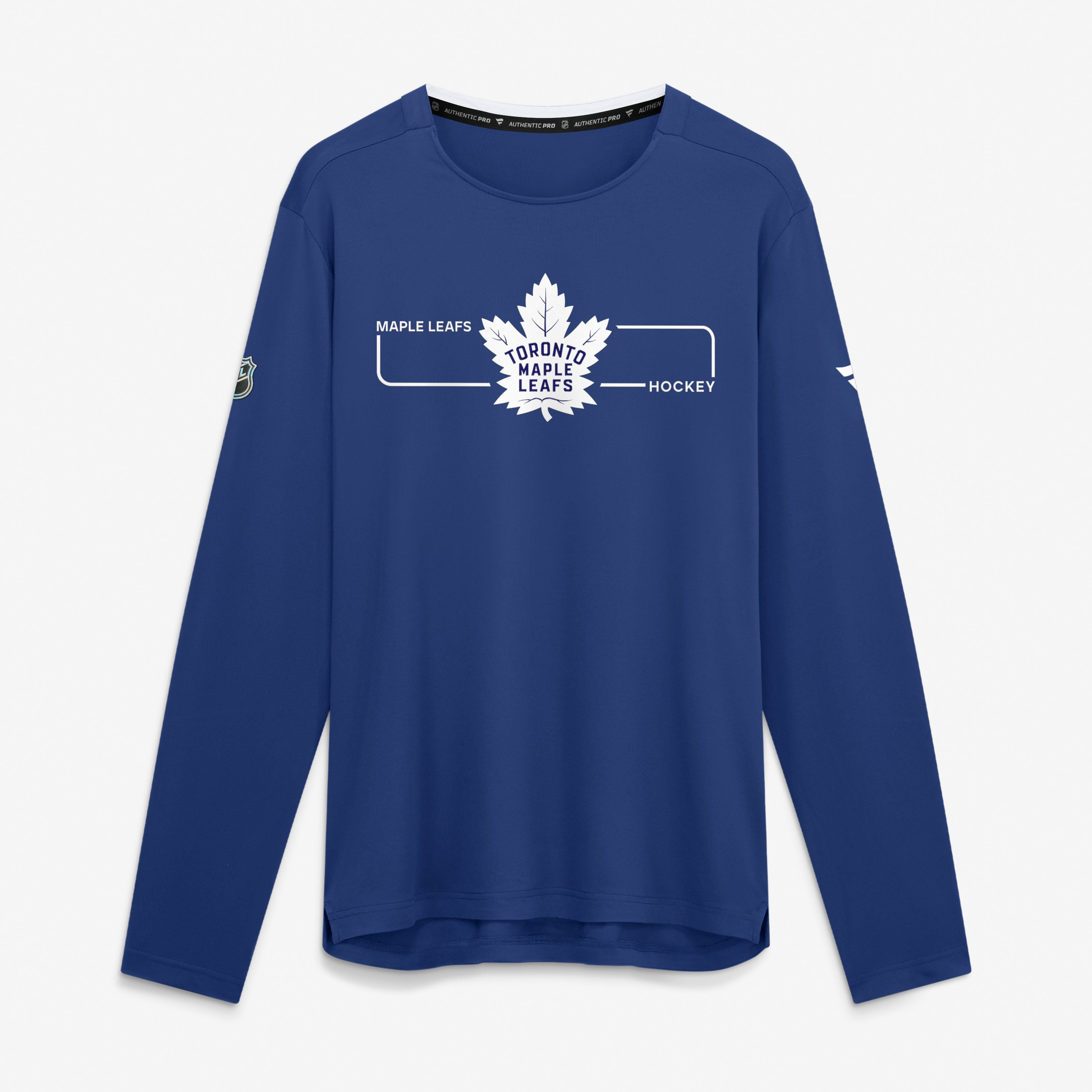 T-shirt à manches longues authentique Pro Rink Tech des Maple Leafs de Toronto, bleu, la marque Fanatics, pour homme