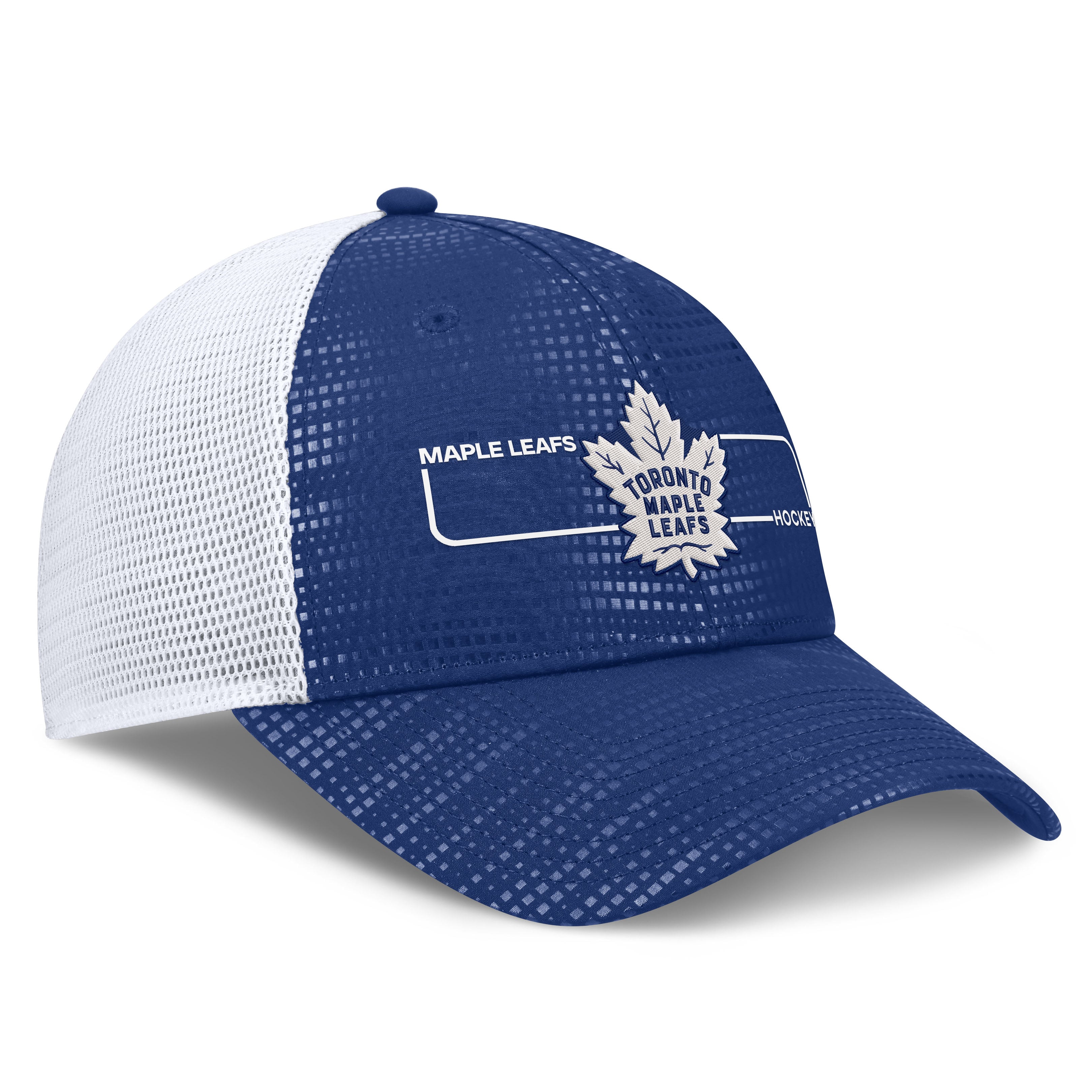 Men's Fanatics Blue/White Toronto Maple Leafs Authentic Pro Rink Boxed Logo Trucker Hat