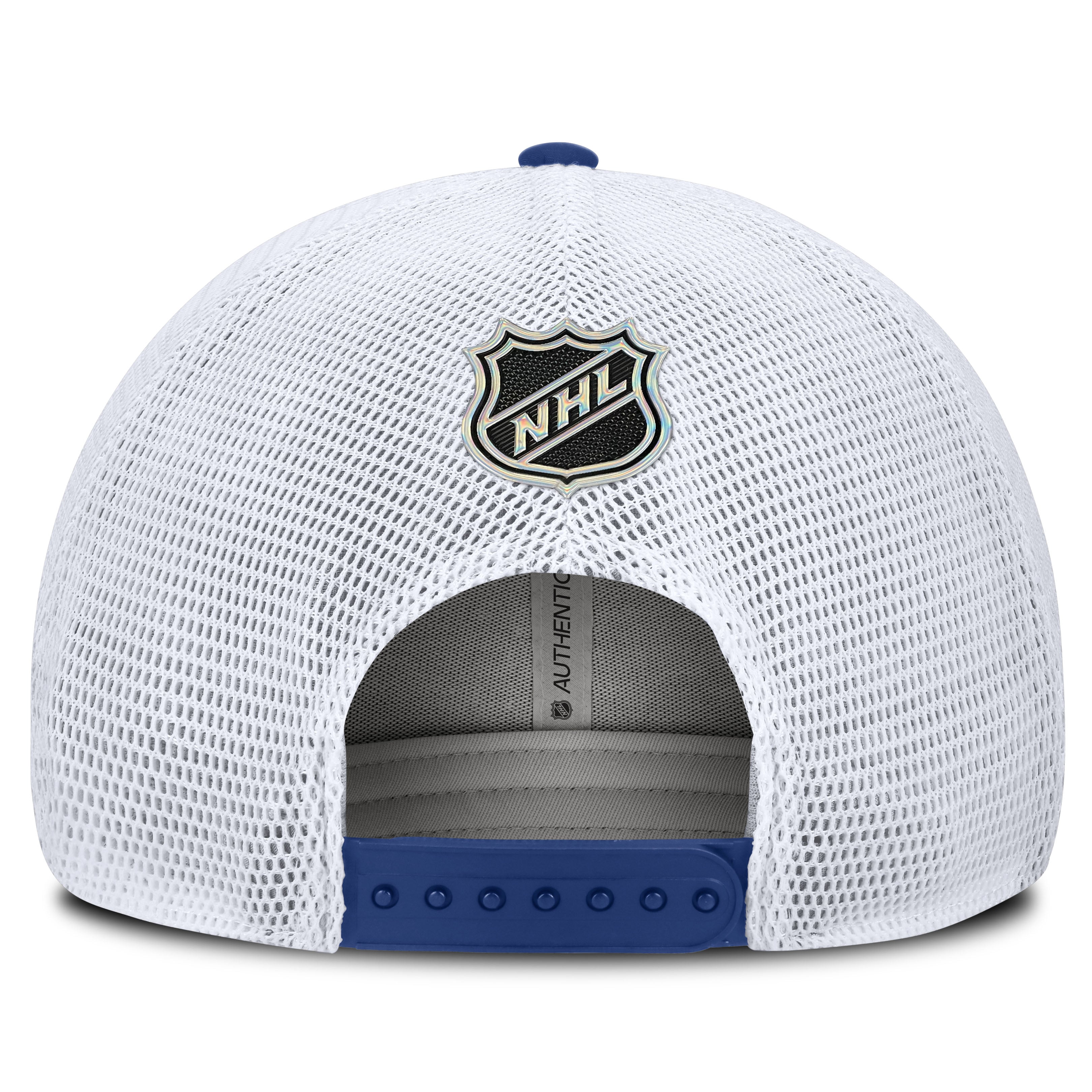 Men's Fanatics Blue/White Toronto Maple Leafs Authentic Pro Rink Boxed Logo Trucker Hat