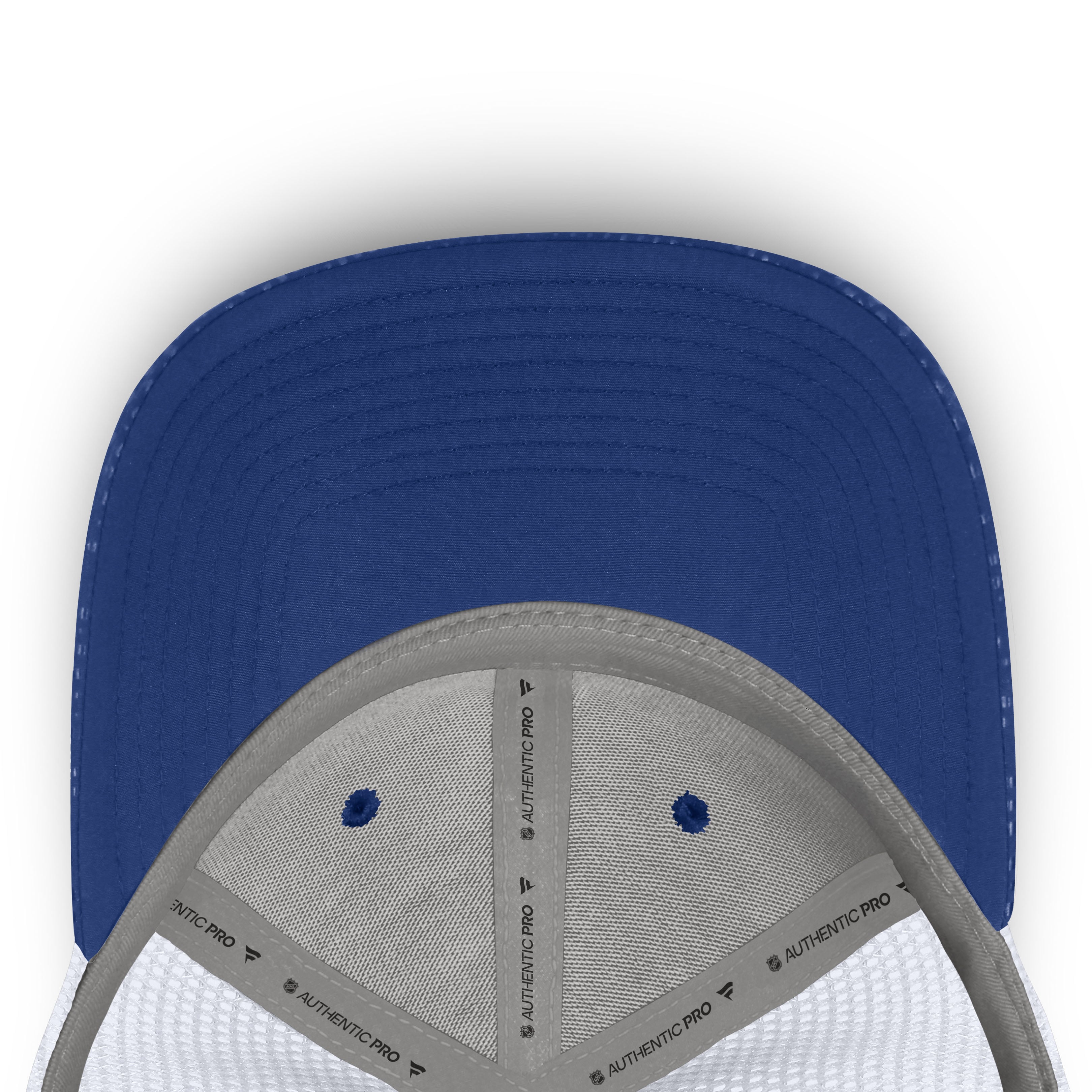 Men's Fanatics Blue/White Toronto Maple Leafs Authentic Pro Rink Boxed Logo Trucker Hat