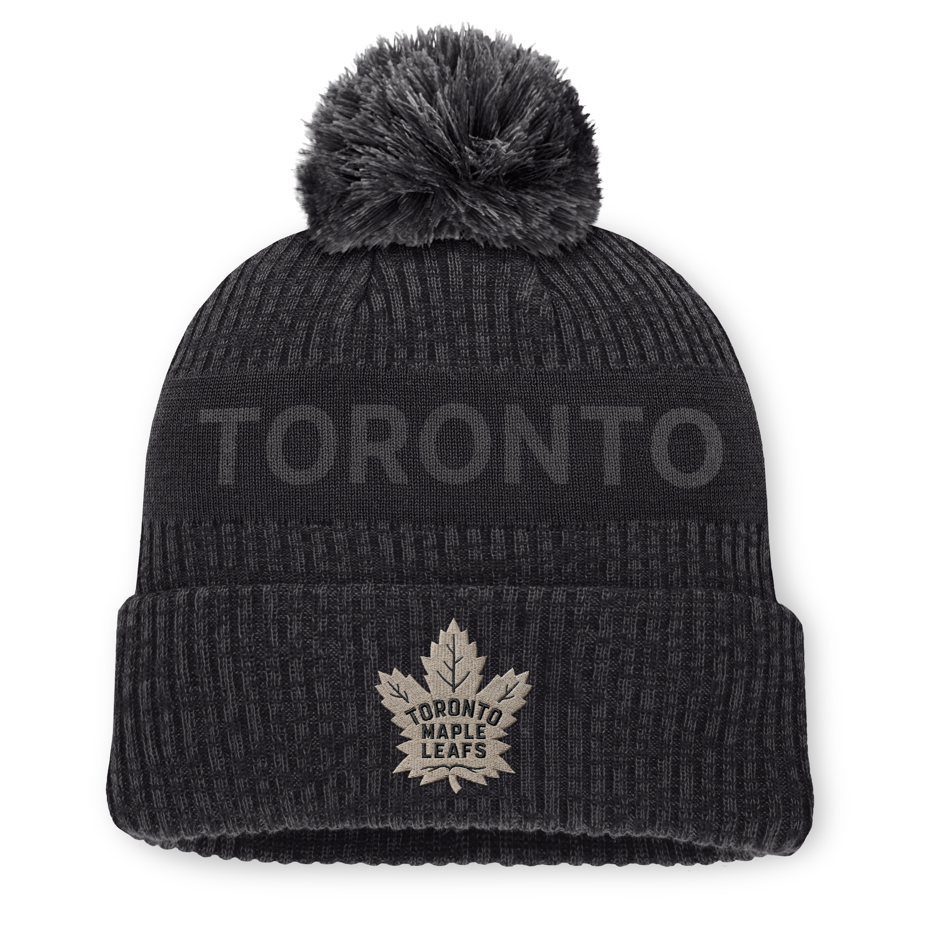 Men's Fanatics Light Beige Toronto Maple Leafs Authentic Pro Road Cuffed Knit Hat with Pom