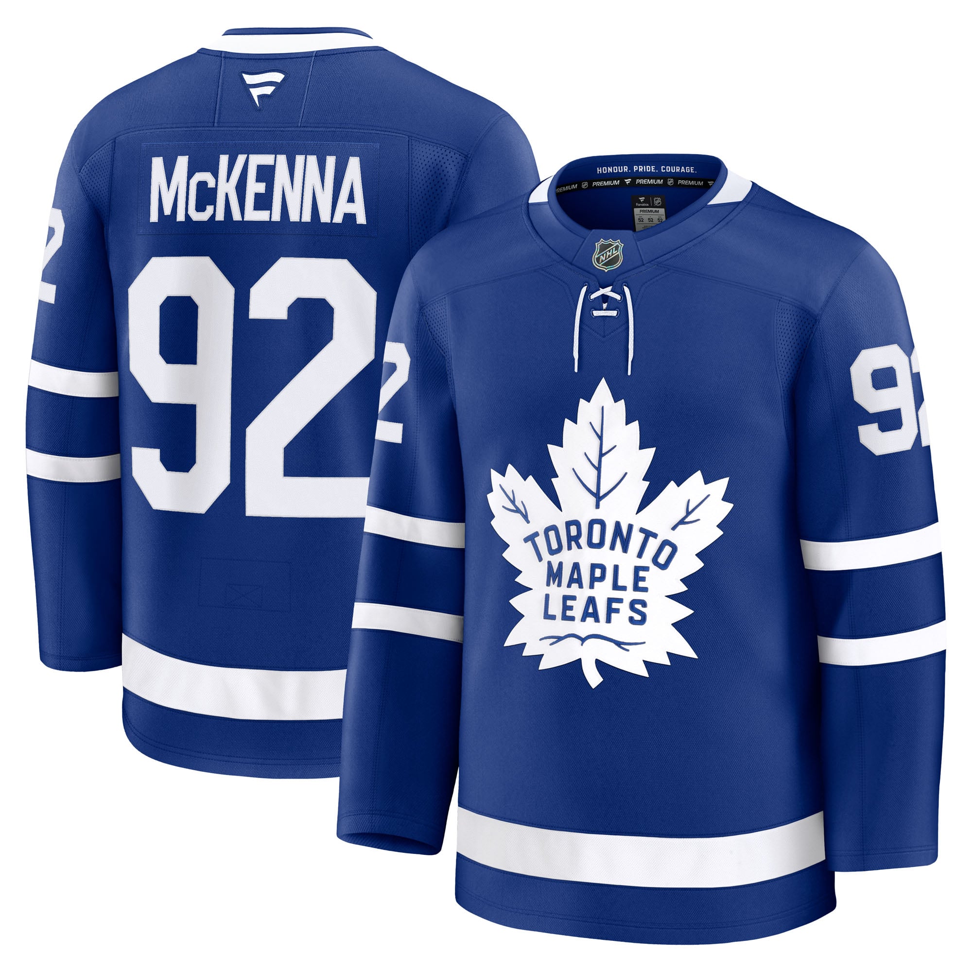 Maillot domicile premium bleu Gavin McKenna des Maple Leafs de Toronto pour hommes (Fanatics)