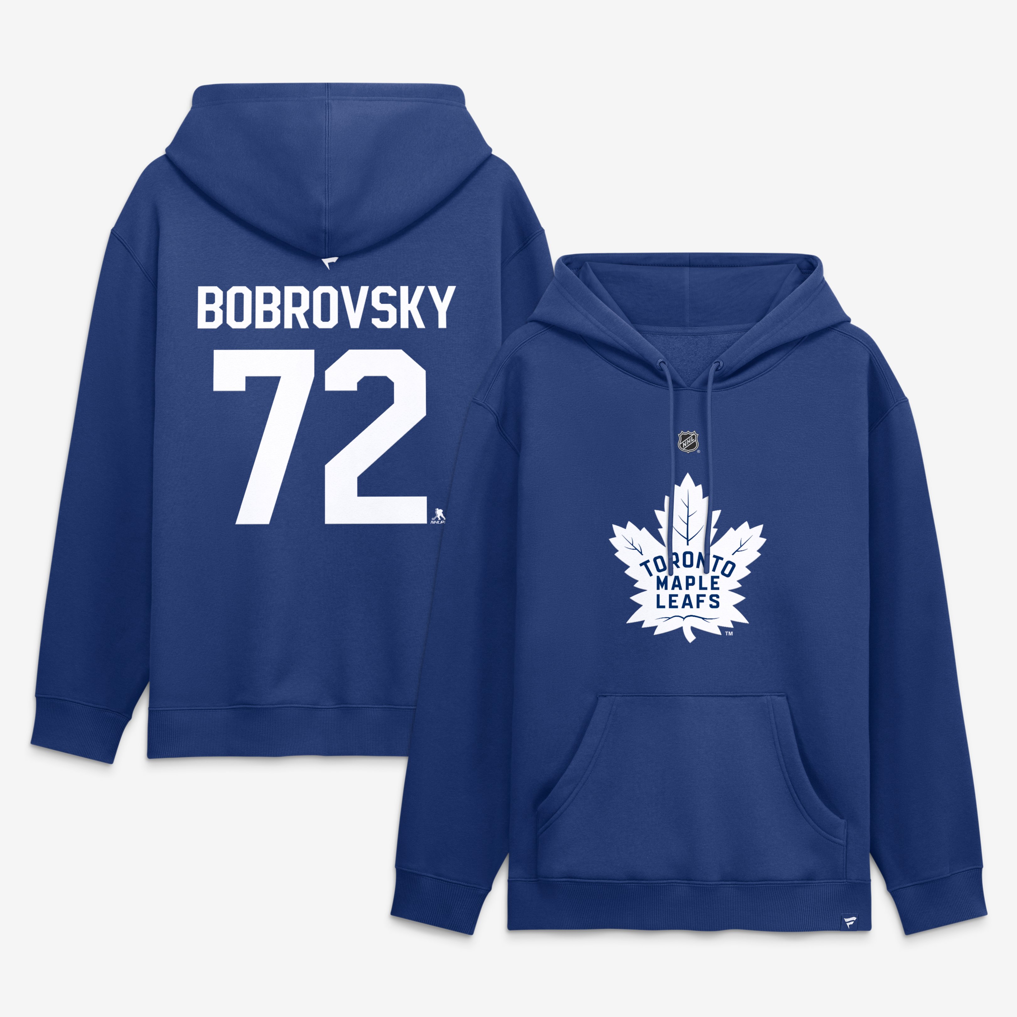 Sweat à capuche authentique Fanatics Sergei Bobrovsky bleu des Maple Leafs de Toronto, avec nom et numéro.