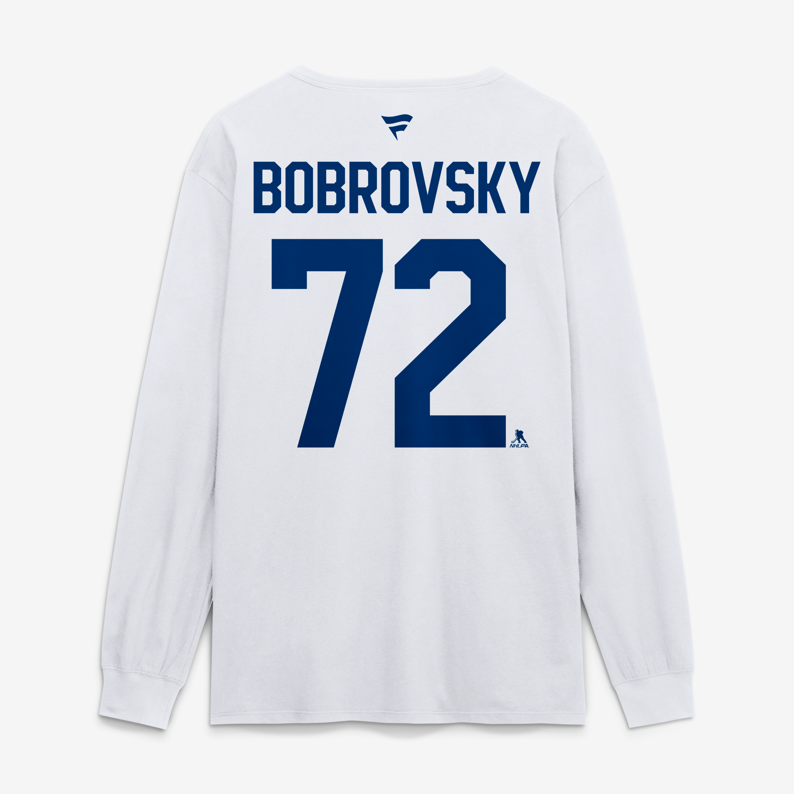 T-shirt à manches longues authentique Fanatics Sergei Bobrovsky blanc des Maple Leafs de Toronto, avec nom et numéro superposés