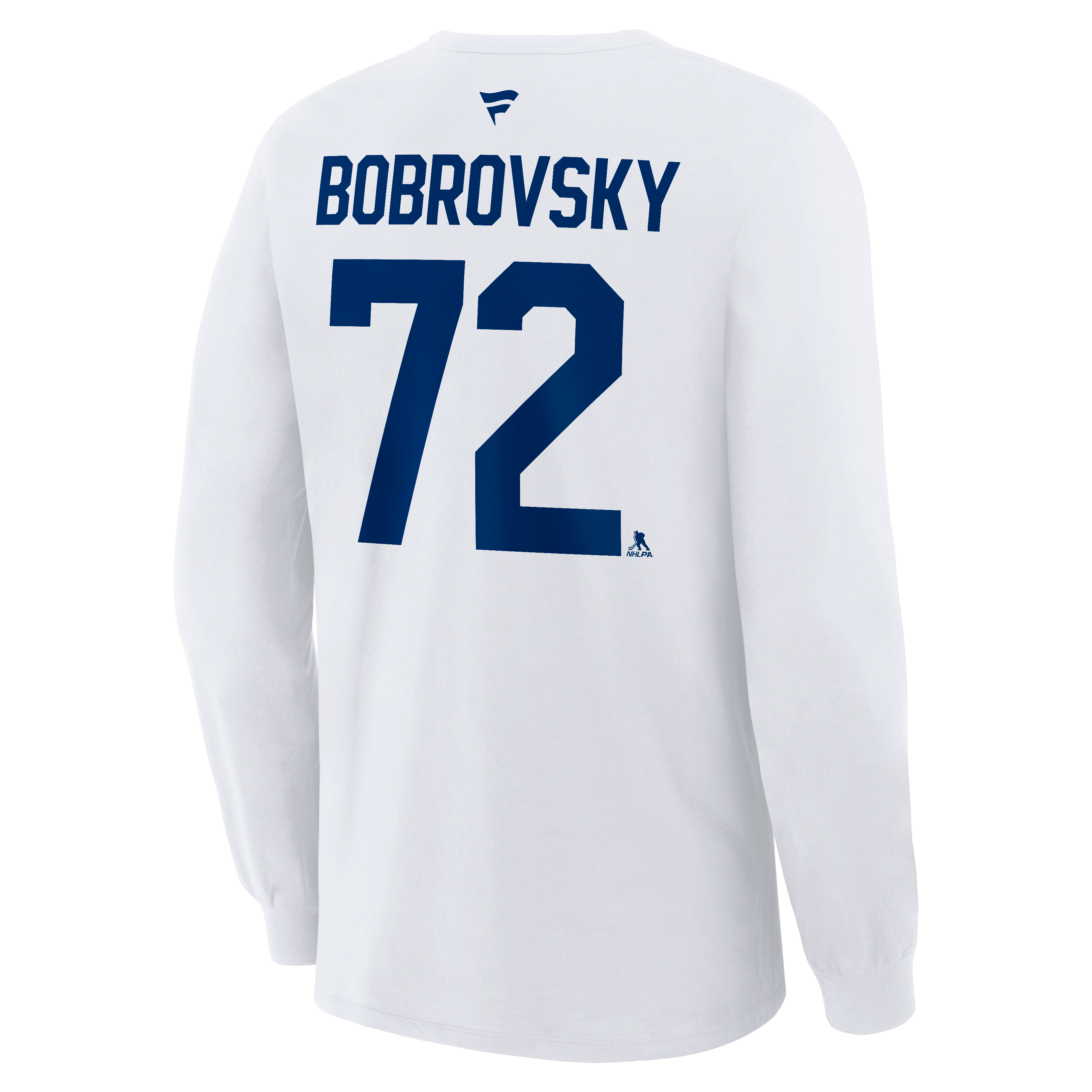 T-shirt à manches longues authentique Fanatics Sergei Bobrovsky blanc des Maple Leafs de Toronto, avec nom et numéro superposés