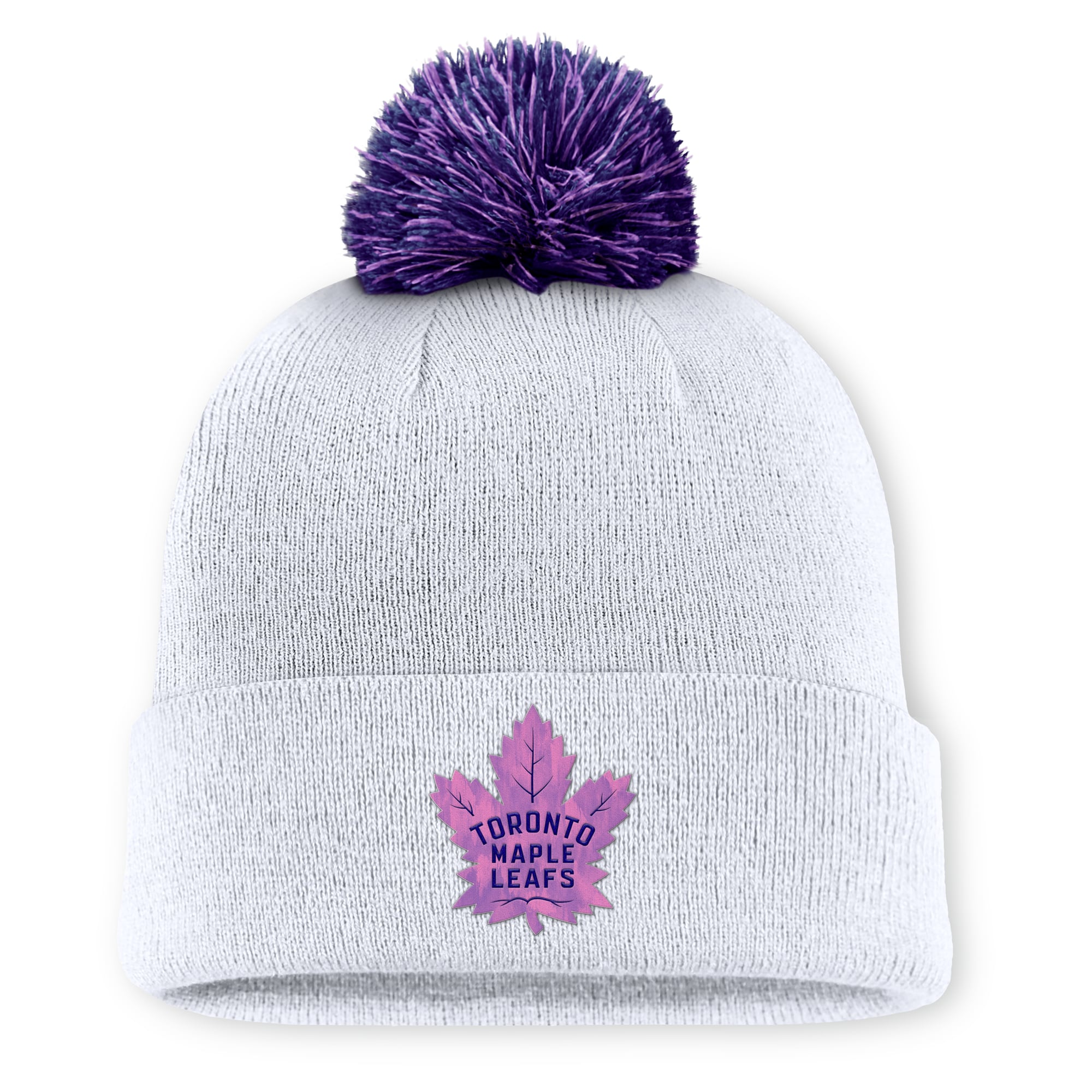 Men's Fanatics  White Toronto Maple Leafs Authentic Pro Hockey Fights Cancer Cuffed Knit Hat with Pom