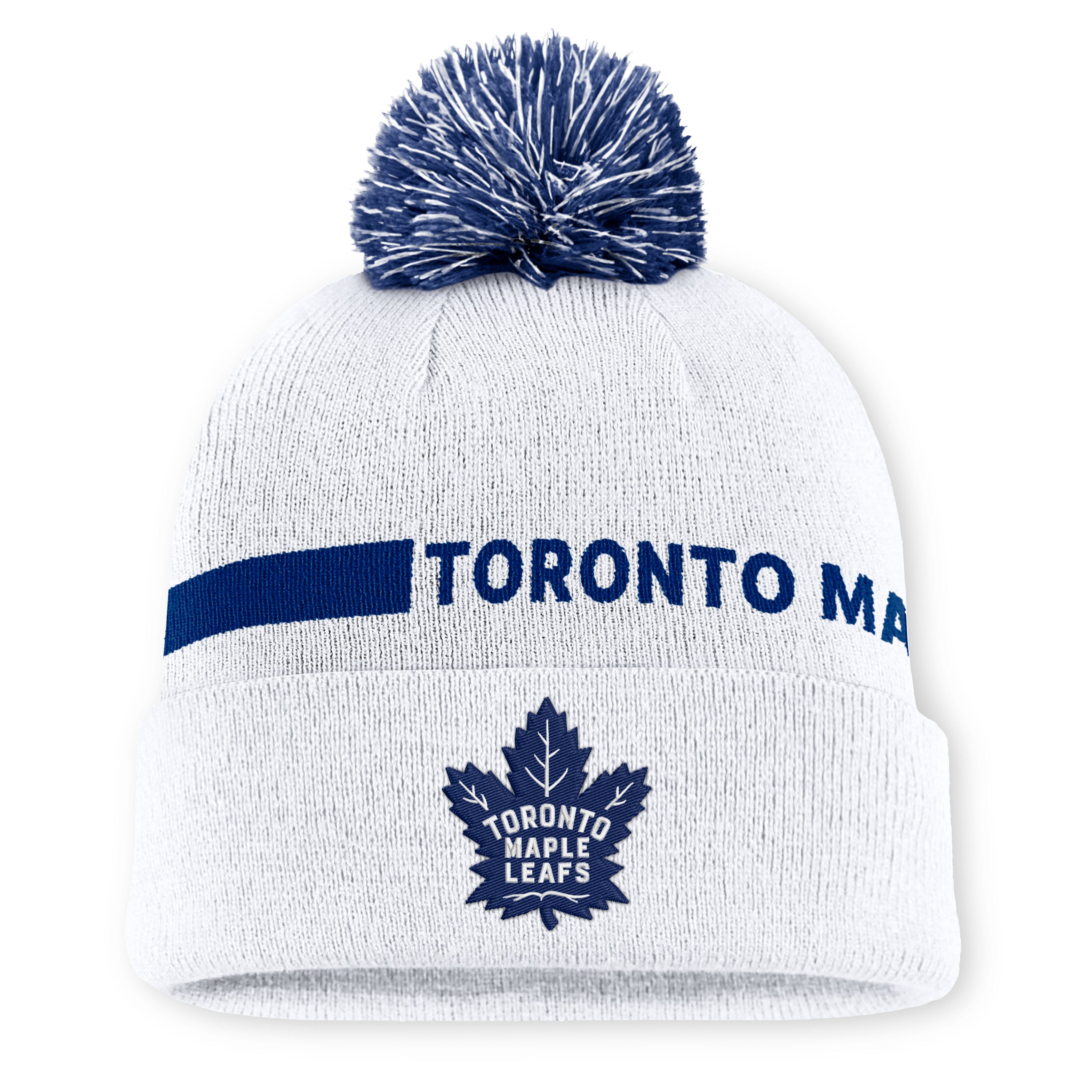 Bonnet tricoté authentique Pro Rink Fanatics blanc Toronto Maple Leafs pour homme avec pompon