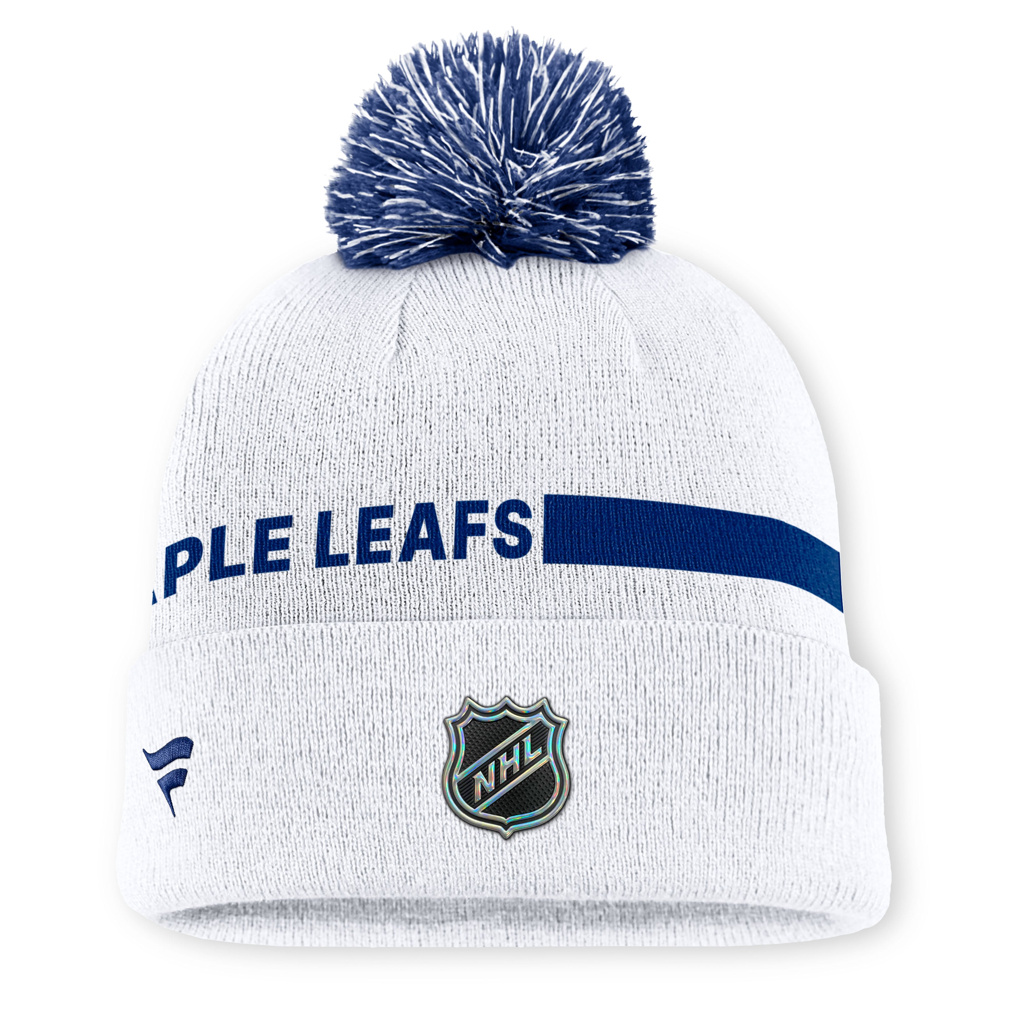 Bonnet tricoté authentique Pro Rink Fanatics blanc Toronto Maple Leafs pour homme avec pompon