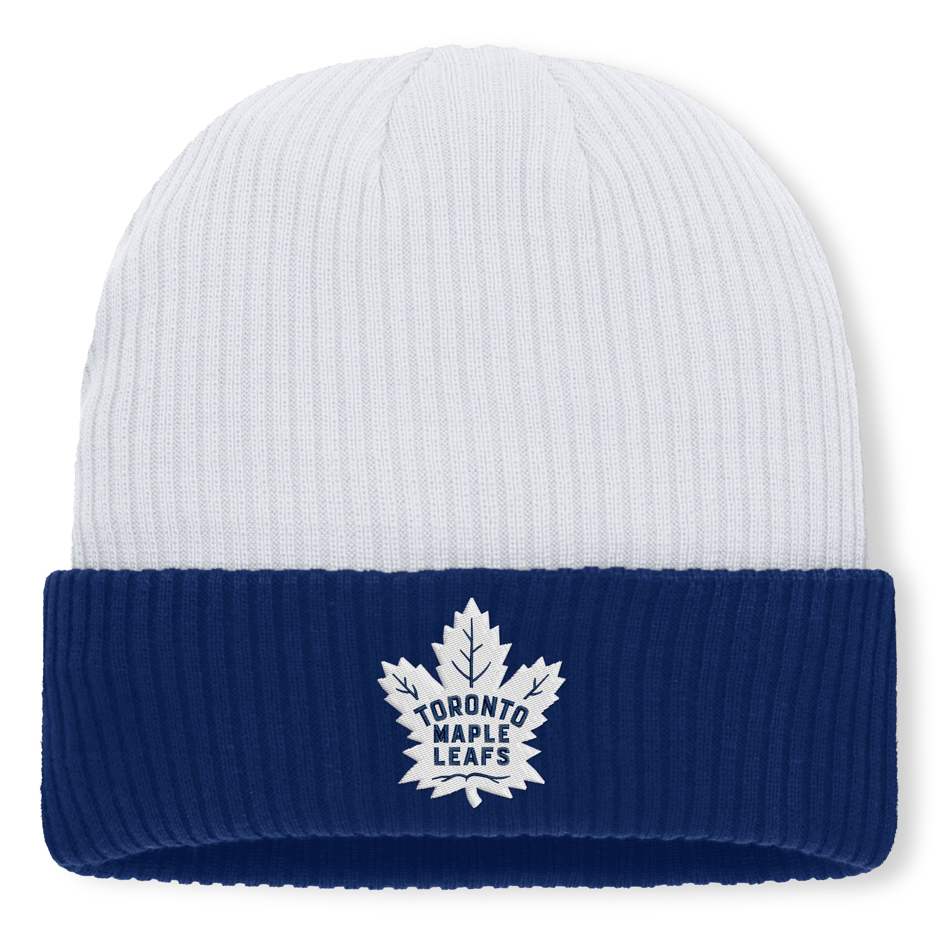 Bonnet tricoté authentique Pro Rink Fanatics blanc Toronto Maple Leafs pour homme
